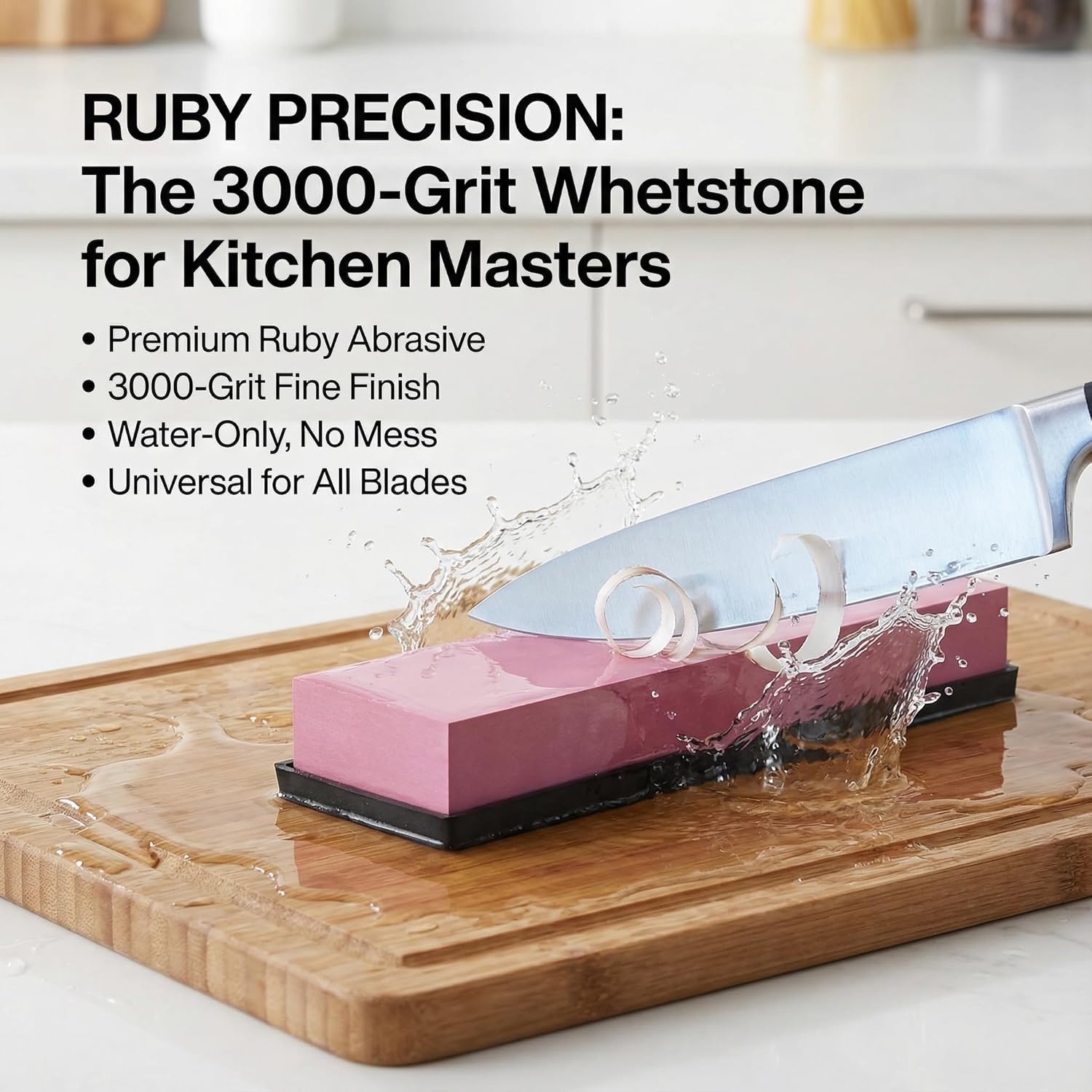 Knife Sharpening Stone 3000 Grit Sharpener Whetstone Set Ruby Fine Grinding Kitchen Tool Rectangle Sanding Stone Block for Kitchen/Hunting/Pocket Knives or Blade 200 * 50 * 25mm