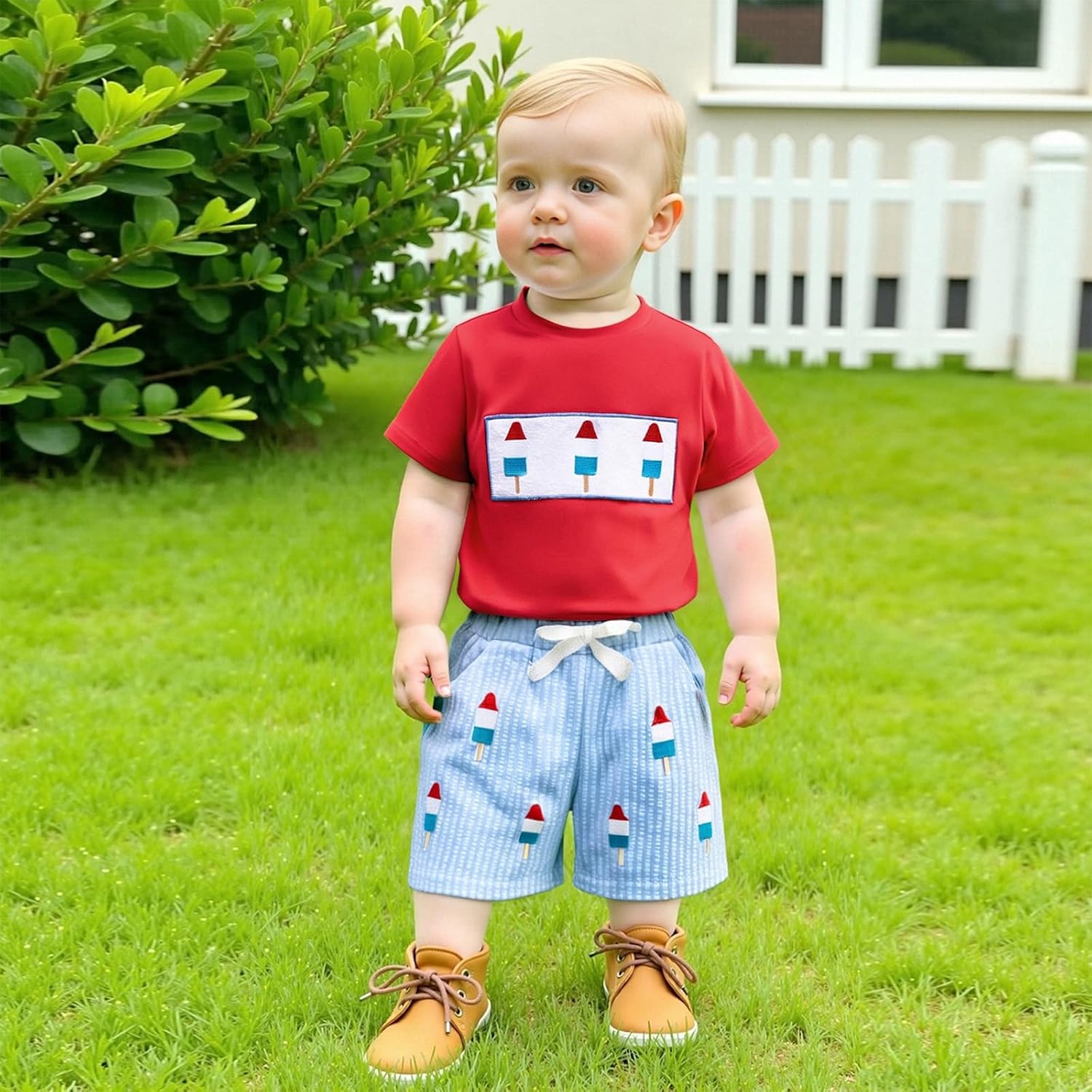 Toddler Baby Boy 4th of July Outfits American Flag T-Shirt Tops Plaid Shorts Set Fourth of July Boys Clothes - Image 3