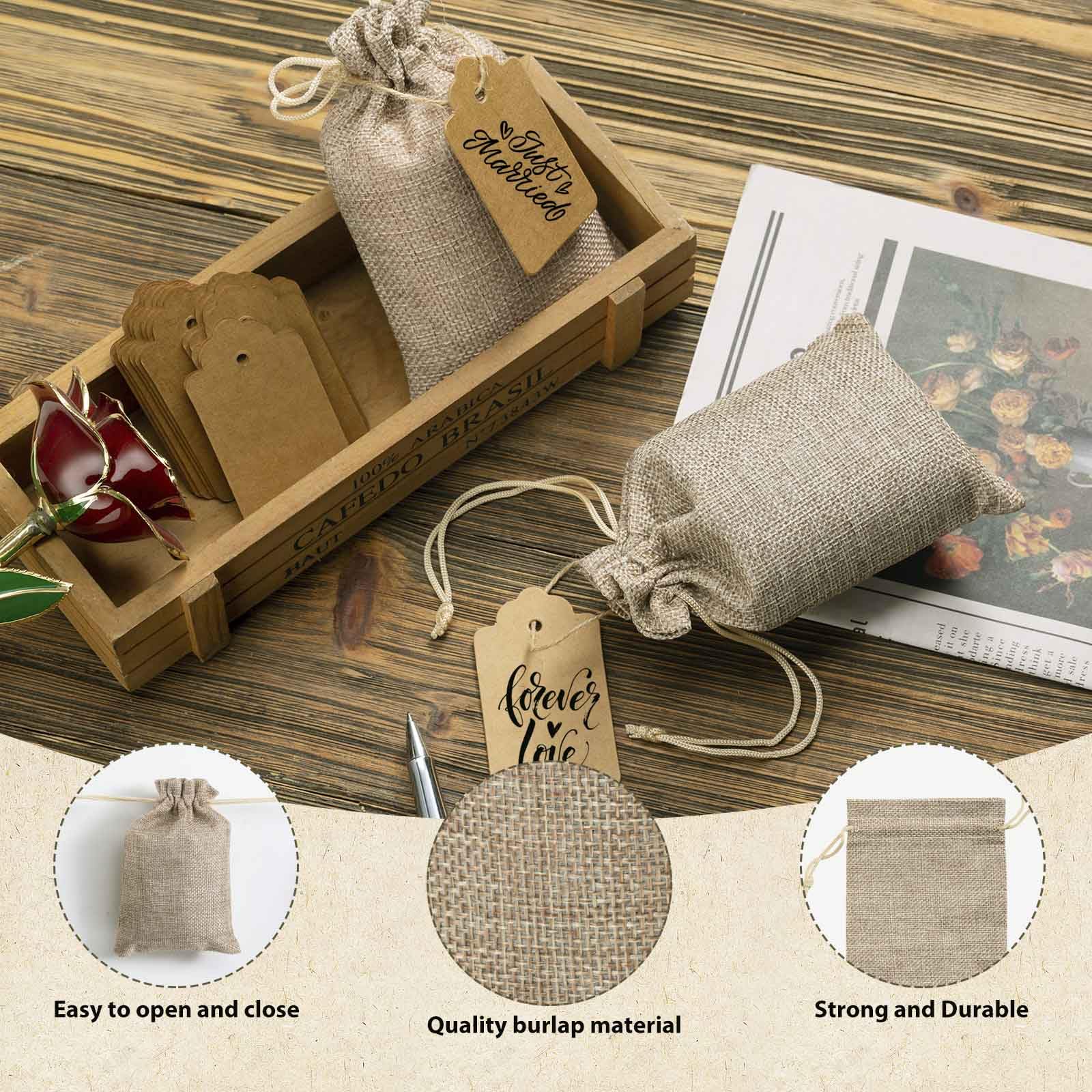 flowsac 25PCS Burlap Gift Bags With Drawstring, 4x6 Small Party Favor Gift Bags, Burlap Linen Sacks Bags for Christmas, Party, Jewelry Pouches, Festival, Birthday, DIY Craft