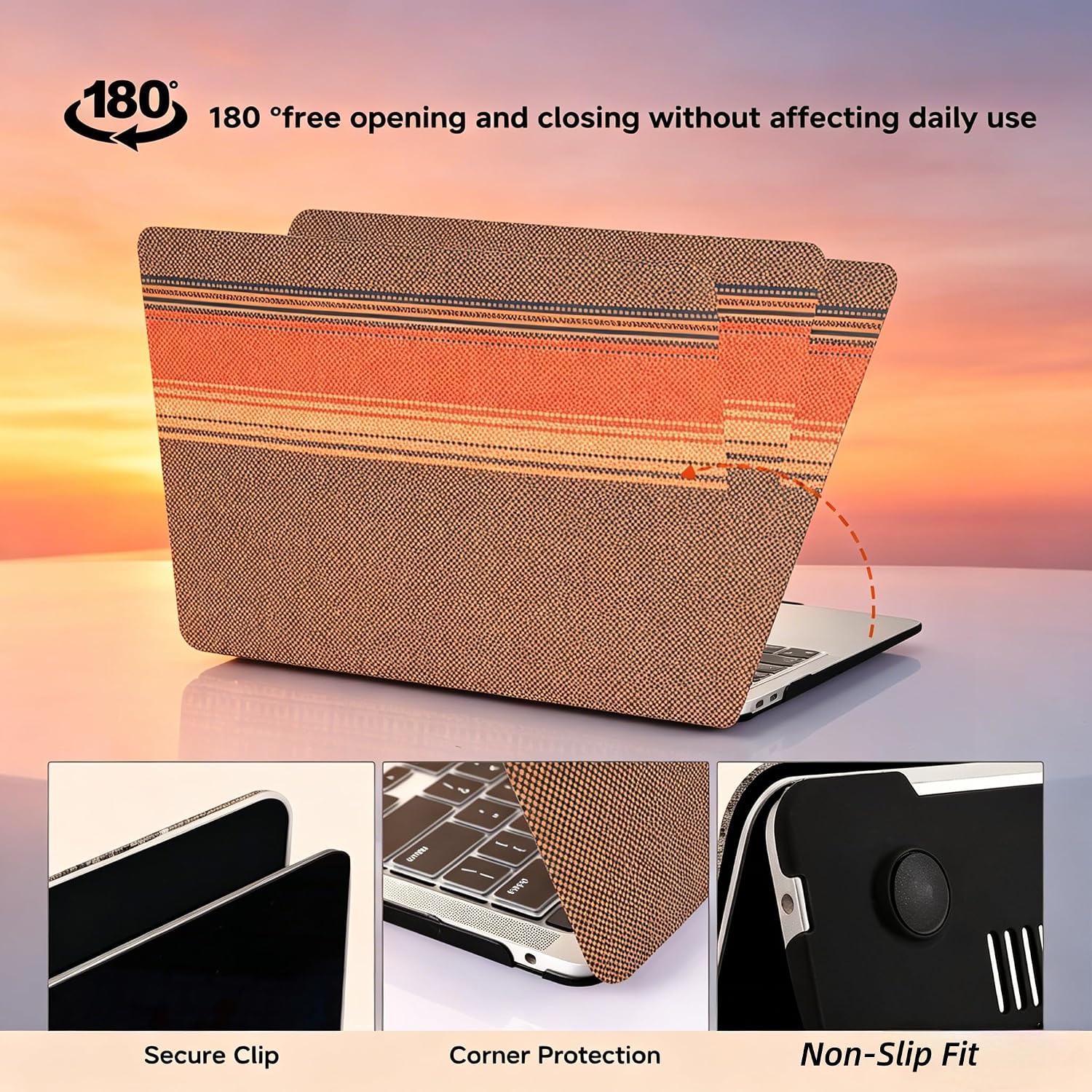 for MacBook Air Case 13.6 Inch, Matte Woven Texture Hard Shell with Logo Cutout & Keyboard Skin, Sunset Gradient Printed Cover, Fits 2022-2026 M2 M3 M4 M5 A2681 A3113 A3240 A3449