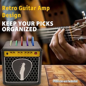 Guitar Pick Display Holder Unique Retro Guitar Amp Model Guitar Picks Holder Pick Organizer & Display Case Gift for Music Enthusiasts and Guitar Players, Black