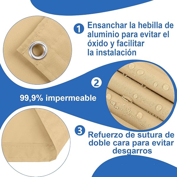 Cool Area Pantalla Privacidad para Balcón 75x400 cm Impermeable Malla de Ocultacion Protección Opaca para Jardín Exterior Terraza,Protección UV,Resistente al Viento,con Ataduras de Cables,Arena - 3