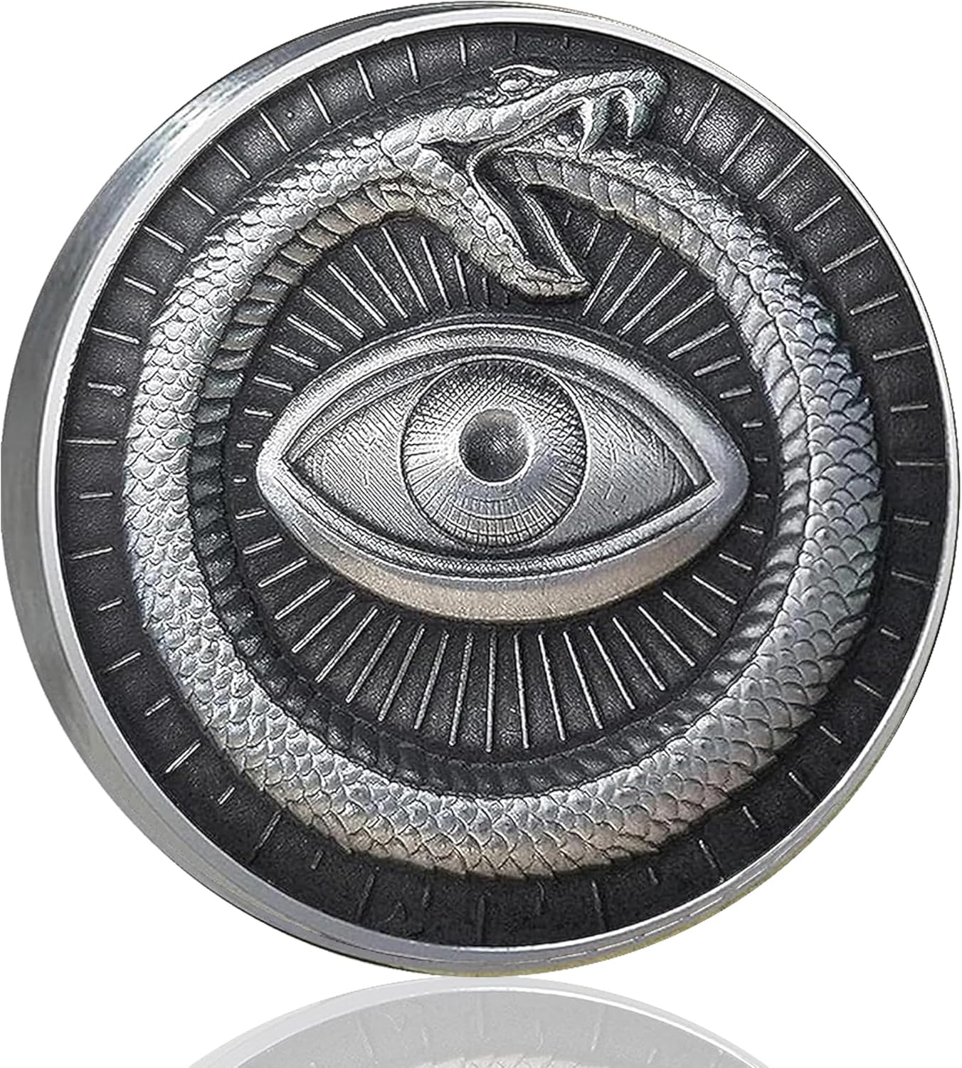 High Embossed Sun Moon All-Seeing Eye and Ouroboros Challenge Coin Symbols of Enlightenment and Eternity Bringing You Mysterious Power