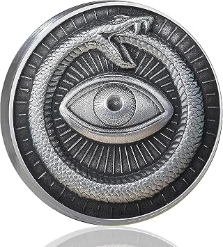 High Embossed Sun Moon All-Seeing Eye and Ouroboros Challenge Coin Symbols of Enlightenment and Eternity Bringing You Mysterious Power