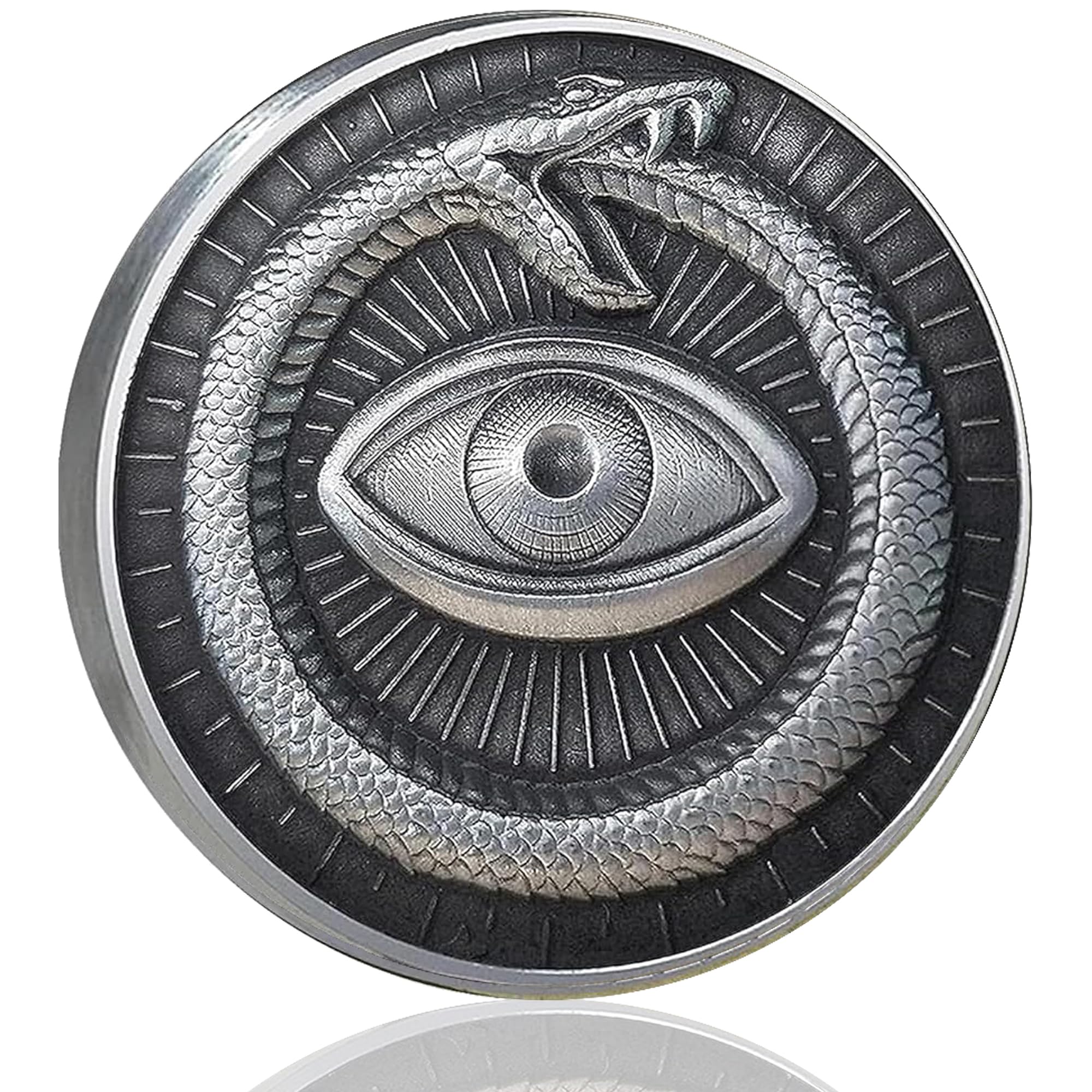 LZWIN High Embossed Sun Moon All-Seeing Eye and Ouroboros Challenge Coin Symbols of Enlightenment and Eternity Bringing You Mysterious Power