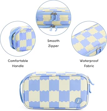 J World New York Doodle Large Capacity Pencil Case. 2 Compartment Pouch Pen Bag for School Teen Girl Boy Women, Wiggle Blue