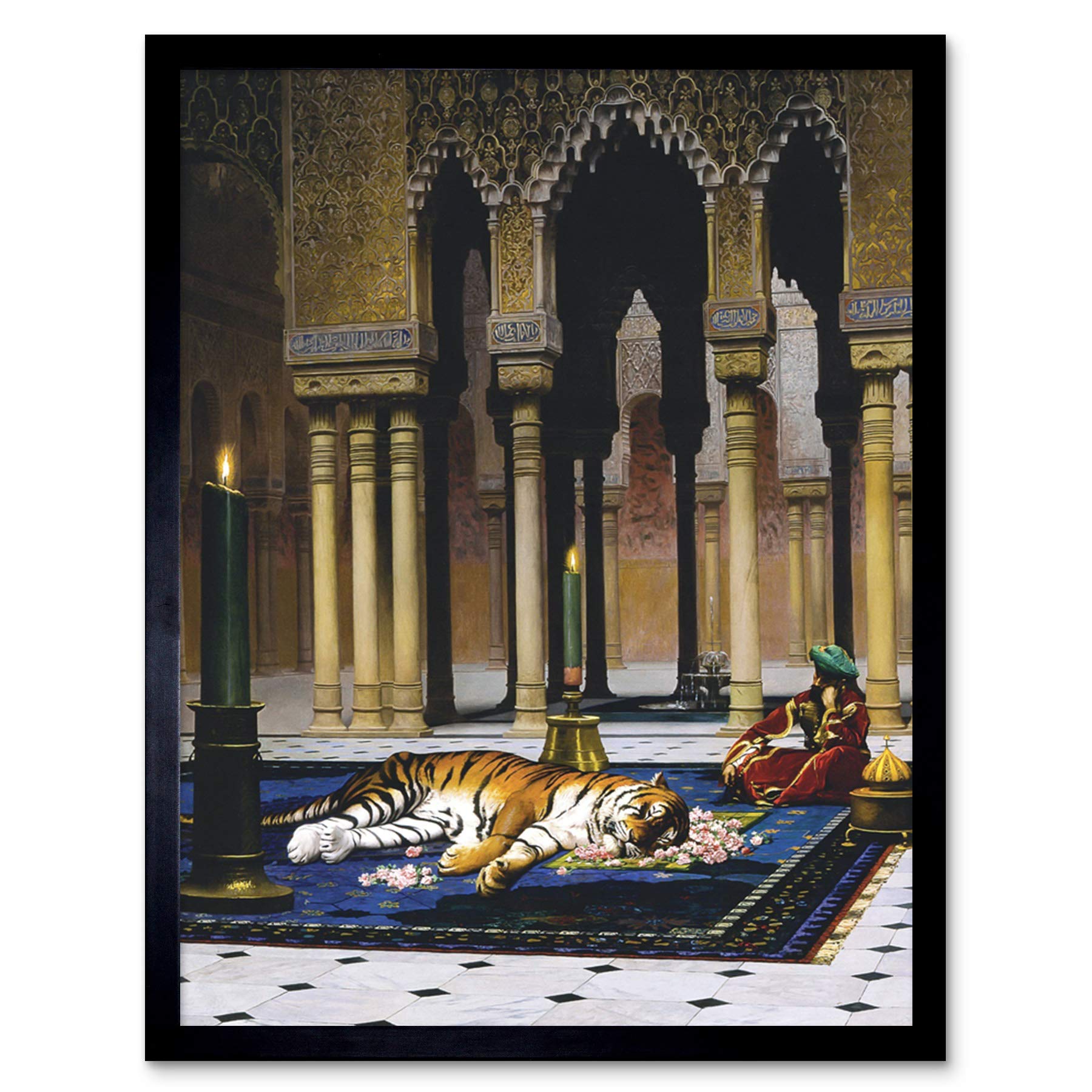 Gerome Grief Of The Pasha Mourning Tiger Painting Art Print Framed Poster Wall Decor 12x16 inch