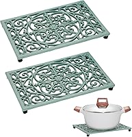 Sumnacon Cast Iron Trivets 2-Pack, 9.6x6.3 Inch Heat-Resistant with Rubber Feet - Green for Hot Pots, Pans, Dishes & Teapots