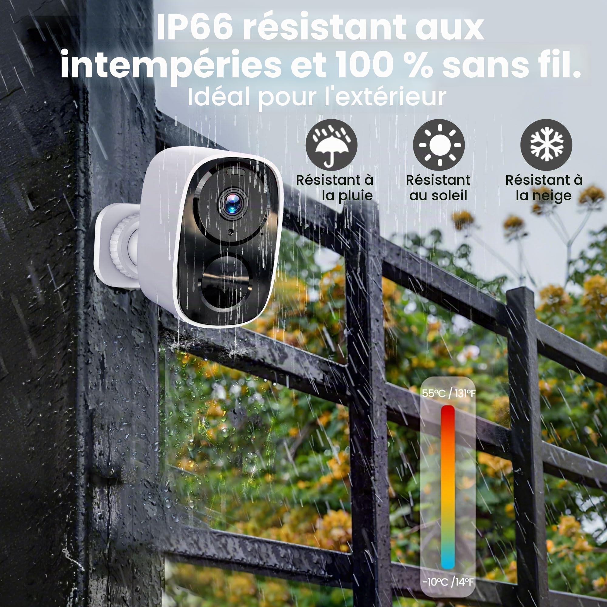 Funstorm 2K/3MP Caméra Surveillance Extérieur sans Fil à Batterie, Double Bande Wi-FI 2.4G/5GHz, Audio Bidirectionnel,Détection de Mouvement, Vision Nocturne en Couleur, IP66, Stockage Cloud Gratuit
