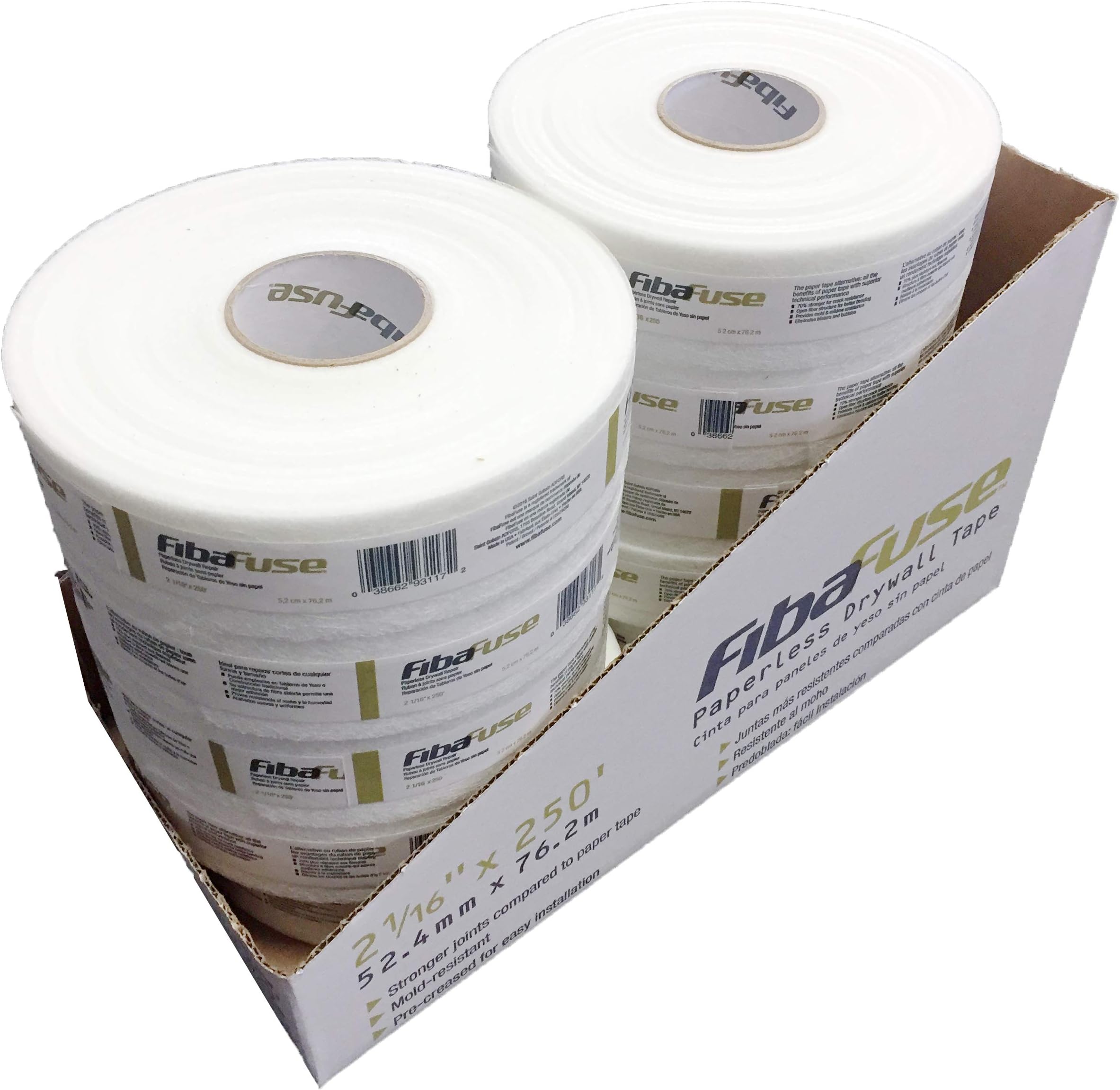 Saint Gobain ADFORS FibaFuse Paperless Drywall Joint Tape, 2-1/16 in x 250 ft - White (Pack of 10)