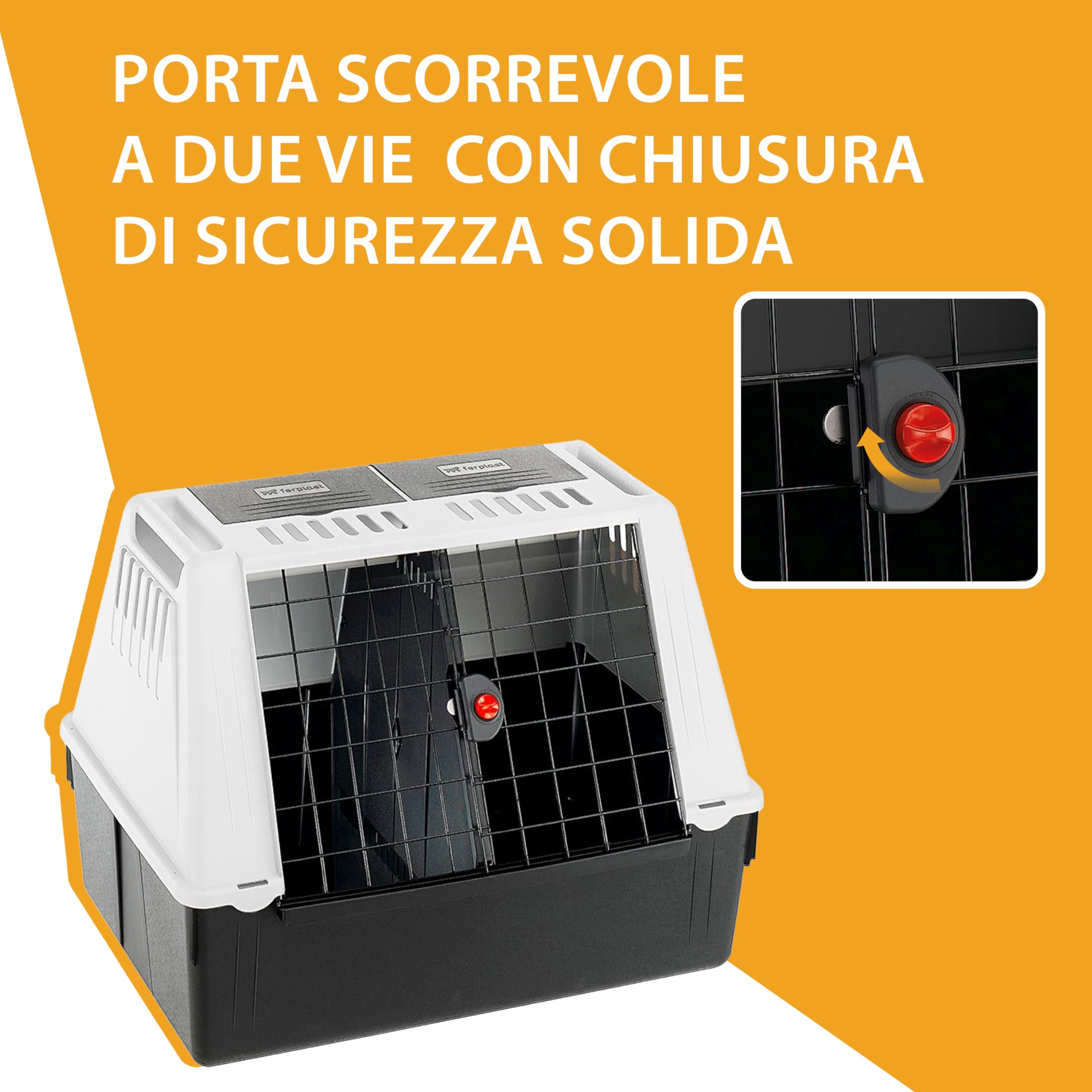 Ferplast ATLAS CAR 80 SE Trasportino per Cani da Auto con Portaoggetti, Maniglie, Griglia Ventilazione, Doppia Apertura Scorrevole con Chiusura Sicura, Max 20 kg, 82 x 51 x h 61 cm