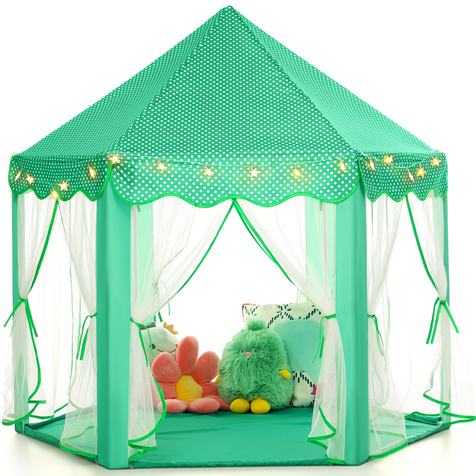 Monobeach Princess Tent Girls Green Large Playhouse Kids Castle Play Tent with Star Lights Gift Toy for Children Indoor and Outdoor Games