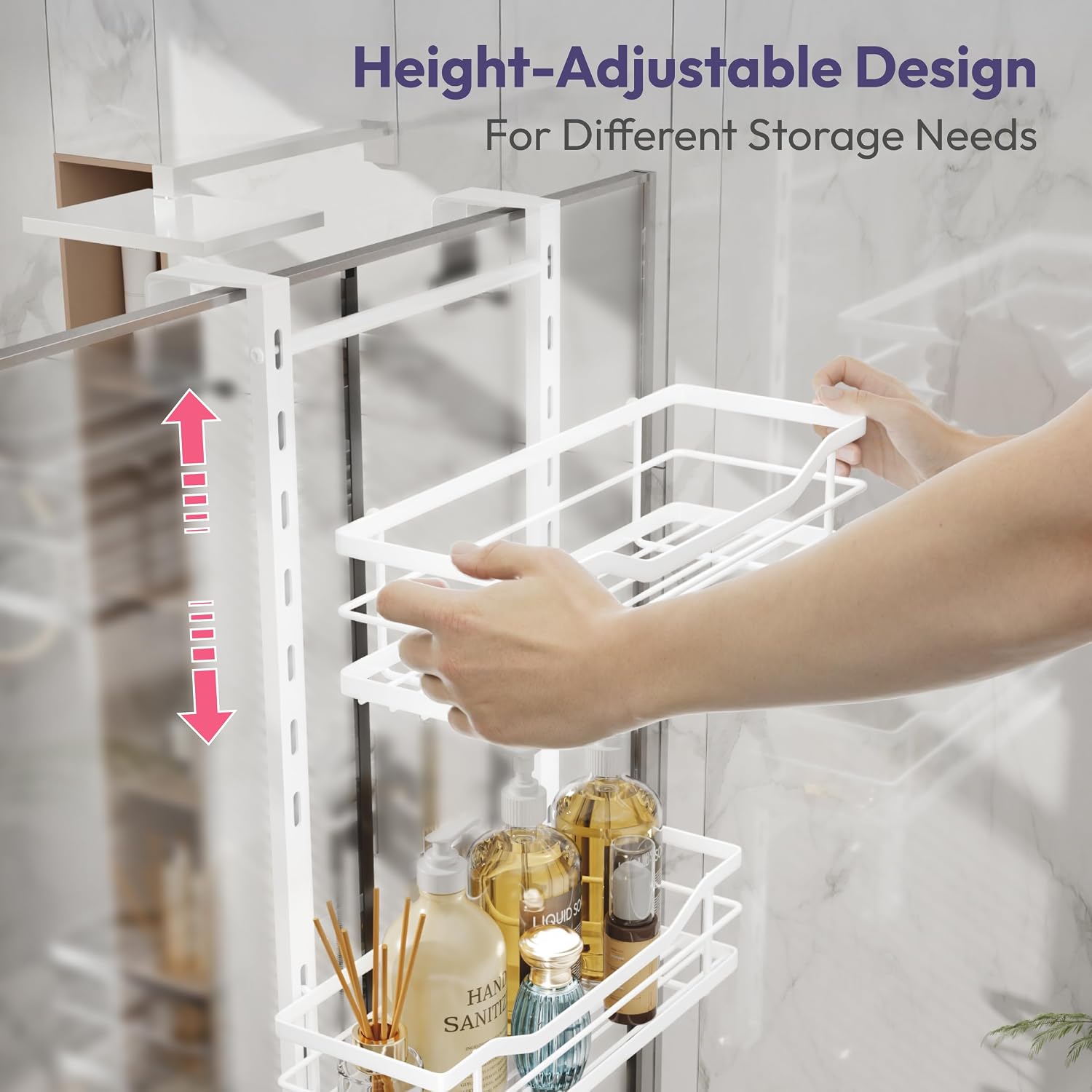 SWTYMIKI Over the Door Shower Caddy - 4 Tier Adjustable Shower Organizer Hanging with Soap Holder, No Drilling Stainless Steel Bathroom Rack Hanging for Body Wash, Shampoo, Soap, Razor, White image 3