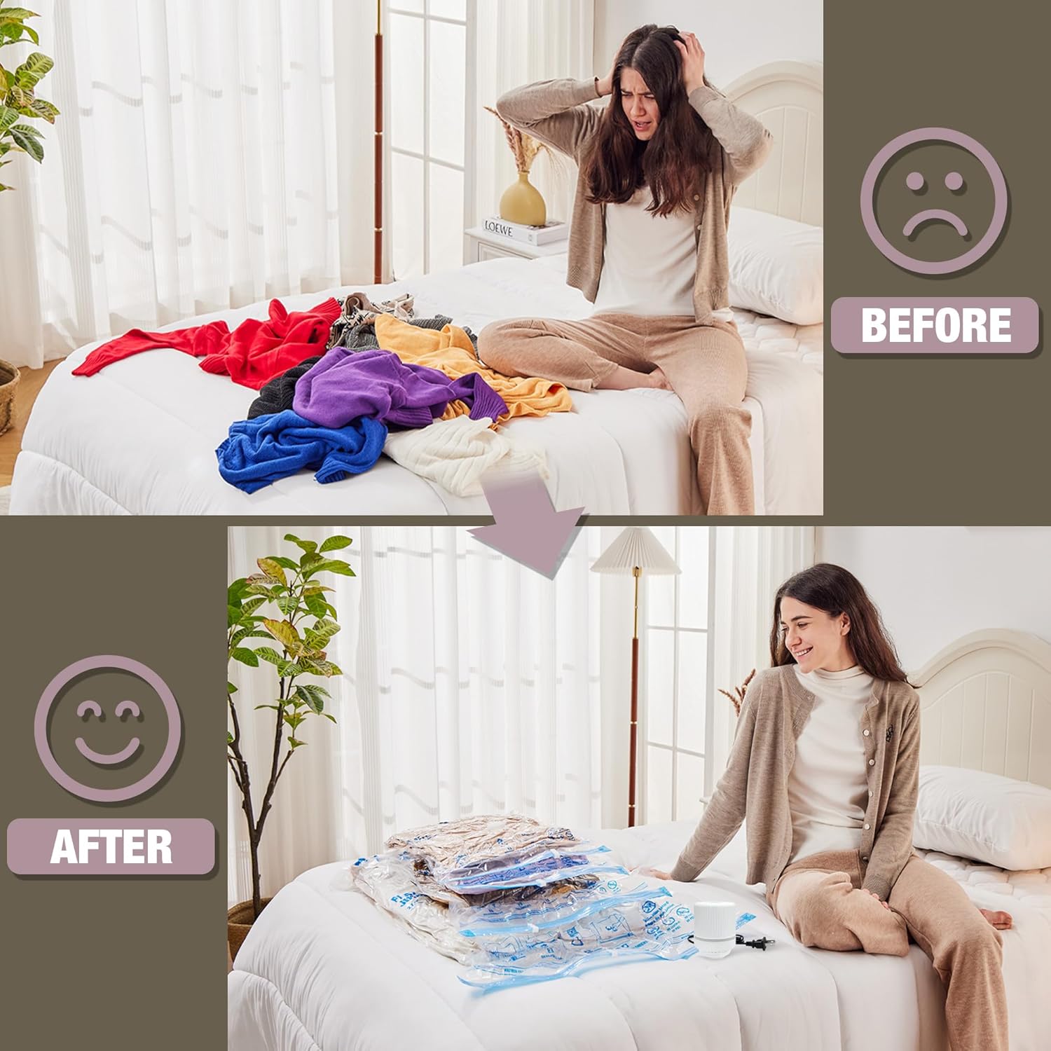 HIBAG Vacuum Storage Bags with Electric Pump, Vacuum Seal Bags for Clothing, Pillows, Blanket Bedding Comforters, 10 pack Jumbo