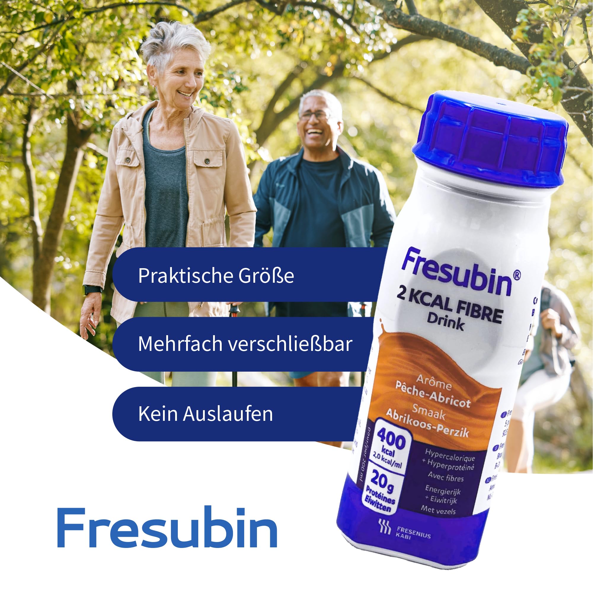 Fresubin 2 KCAL FIBRE Drink Aprikose-Pfirsich 24x200ml- Hochkalorische Trinknahrung mit 20g Eiweiß und Ballaststoffen von Fresenius Kabi, 400 kcal pro Flasche, ideal bei Mangelernährung