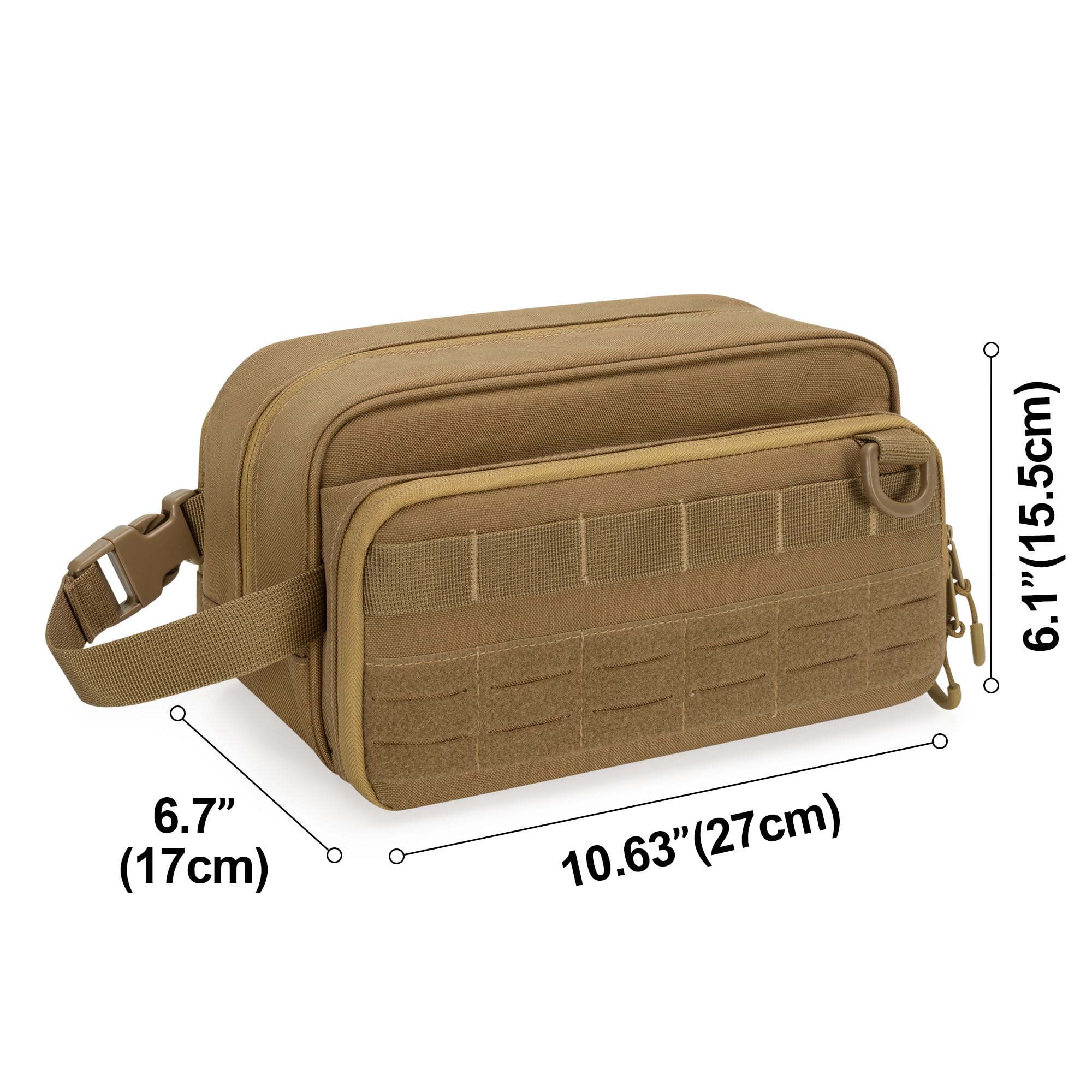 Borsa tattica da viaggio da uomo, kit Dopp per rasatura, organizer per articoli da toeletta, doccia e accessori per la cura della toelettatura (solo borsa vuota, design brevettato), Cachi
