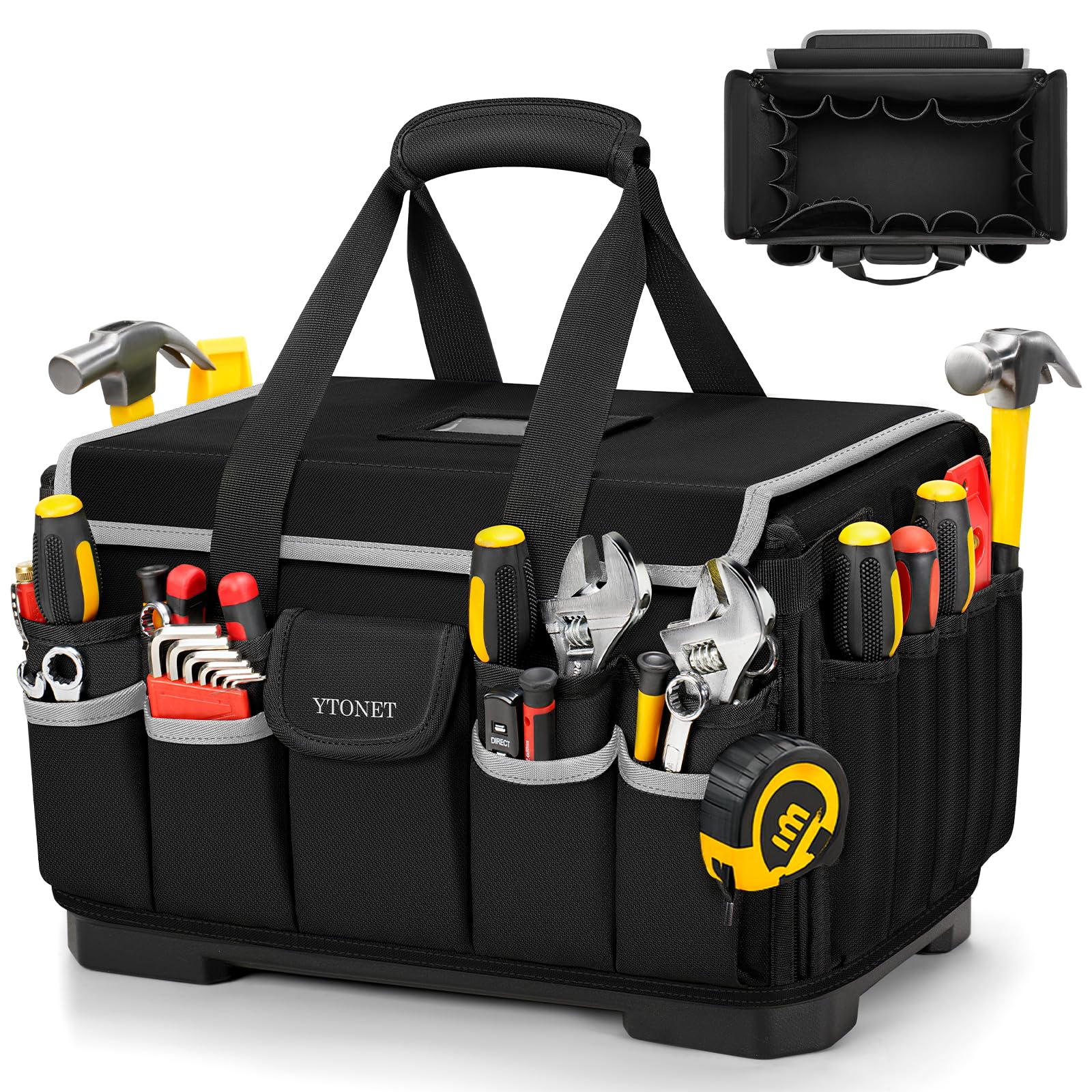 Heavy Duty Tool Bag 16-Inch 46 Pockets Electrician Tool Bag for men with Hard Bottom Waterproof Pocket 1680D
