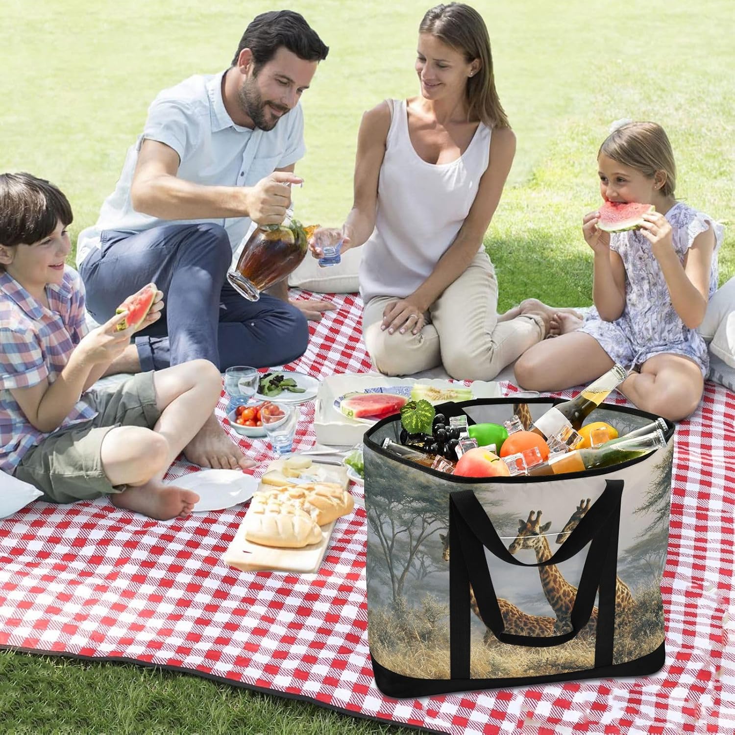 Giraffe Nature Tree Large Insulated Cooler Bag, Collapsible Soft Cooler Makes a Perfect Insulated Grocery Bag for Beach Travel Shopping