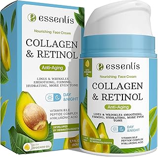 Face Moisturizer Collagen Cream, Anti Aging Face Cream with Retinol Hyaluronic Acid Vitamin B, Day & Night Anti-Wrinkle Moisturizing Cream for Women & Men, 1.7 Fl Oz