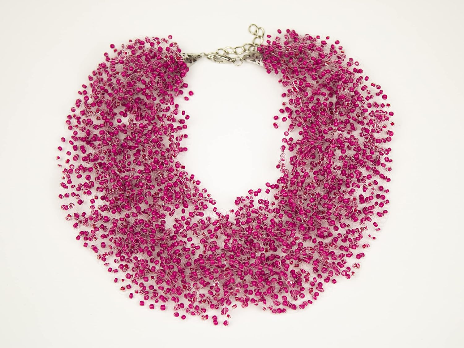 Handmade Pink Magenta multi strand necklace Bib women jewelry Chunky fuchsia statement necklace beaded Unique Designer