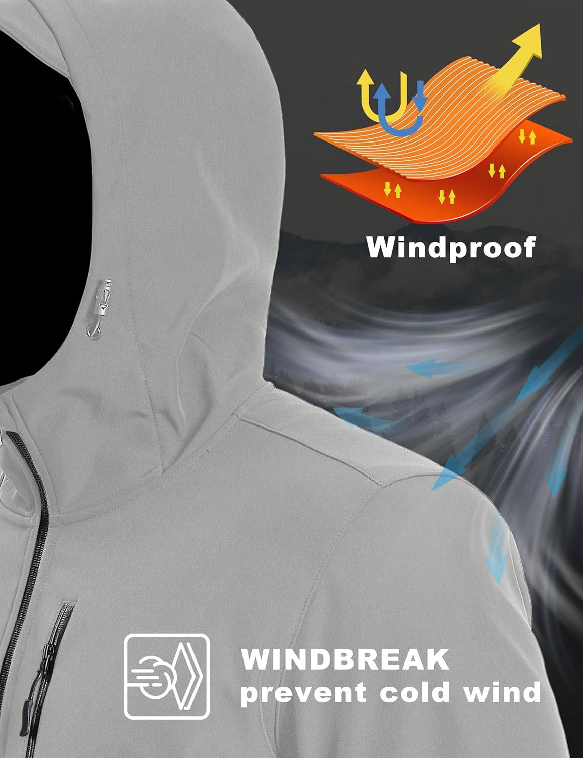 MAGCOMSEN Men's Waterproof Fleece Lined Rain Jacket Lightweight Softshell Raincoat with Hood Winter Hiking Windbreaker - Image 3