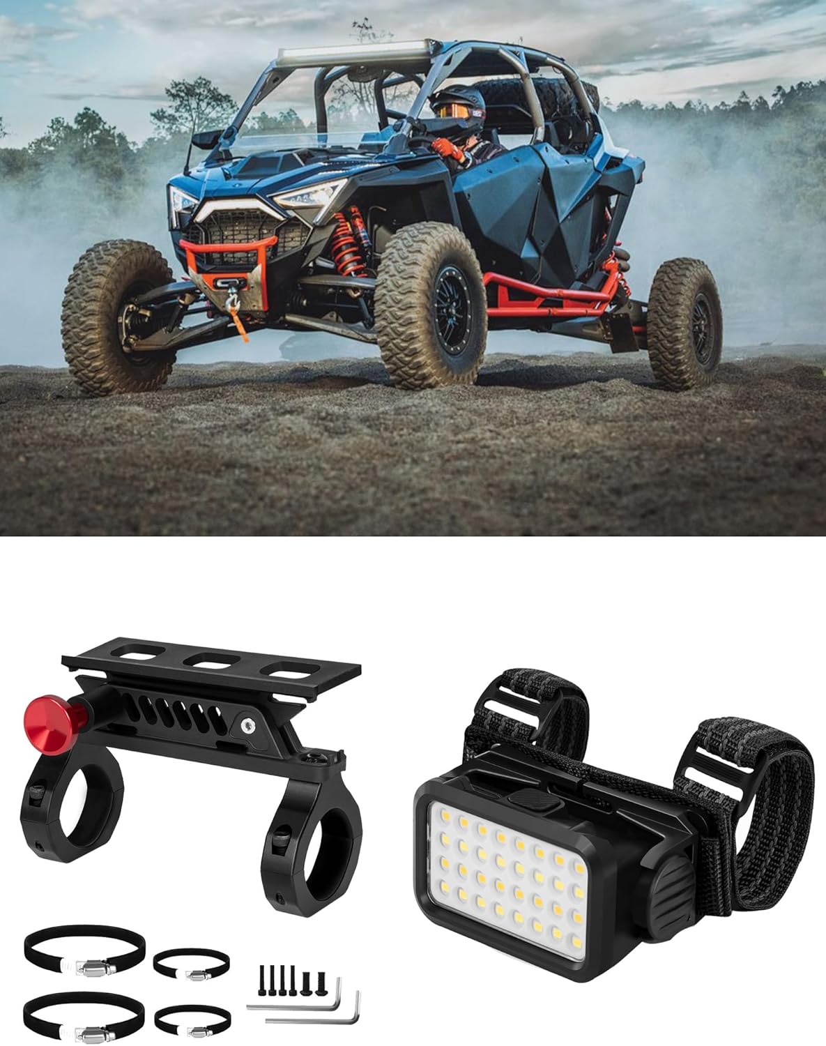 Quick Release UTV Fire Extinguisher Mount Kits with 32pcs LED Chips UTV Dome Light Compatible with Polairs RZR/Can Am x3/ Pionner/Talon/Kawasaki, Roll Bar Mount UTV SXS Accessories