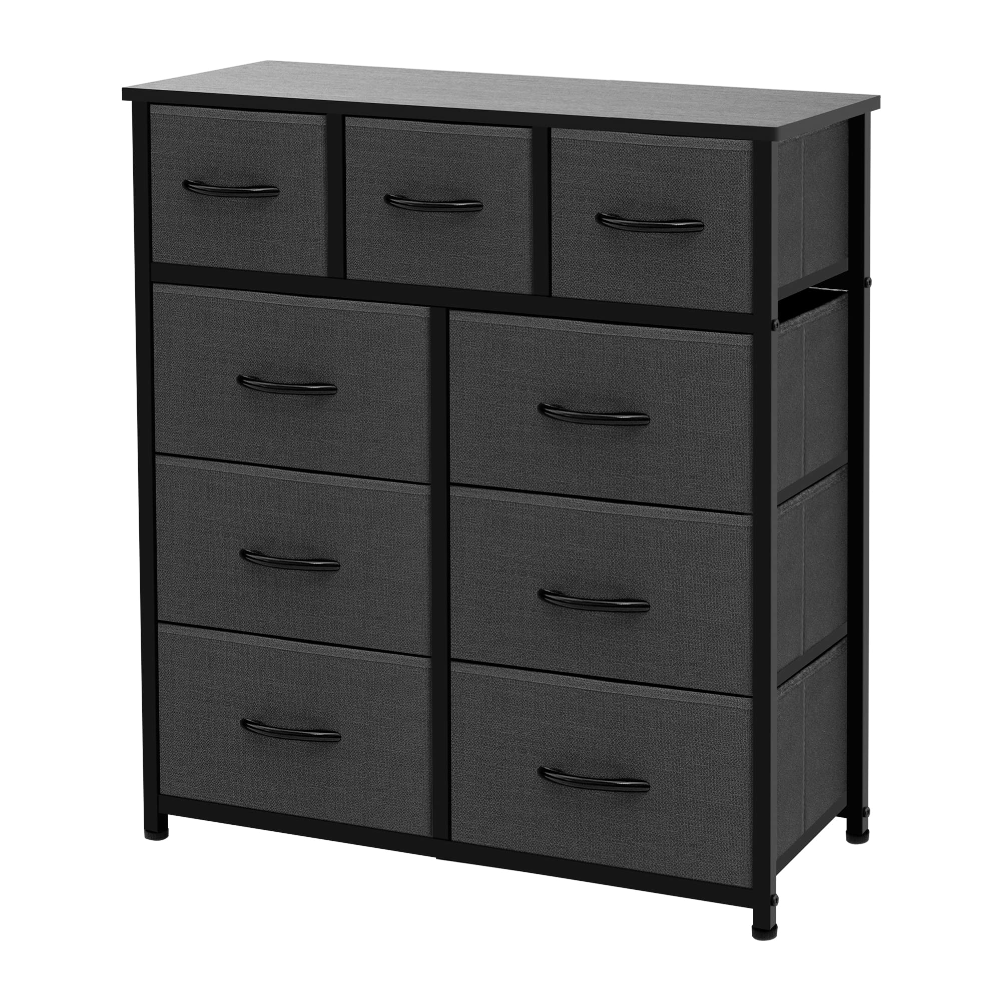 AZL1 Life Concept 9 Drawer Dresser - Fabric Storage Tower, Organizer Unit for Bedroom, Living Room, Hallway, Closets & Nursery - Sturdy Steel Frame, Wooden Top & Easy Pull Fabric Bins, Dark Grey