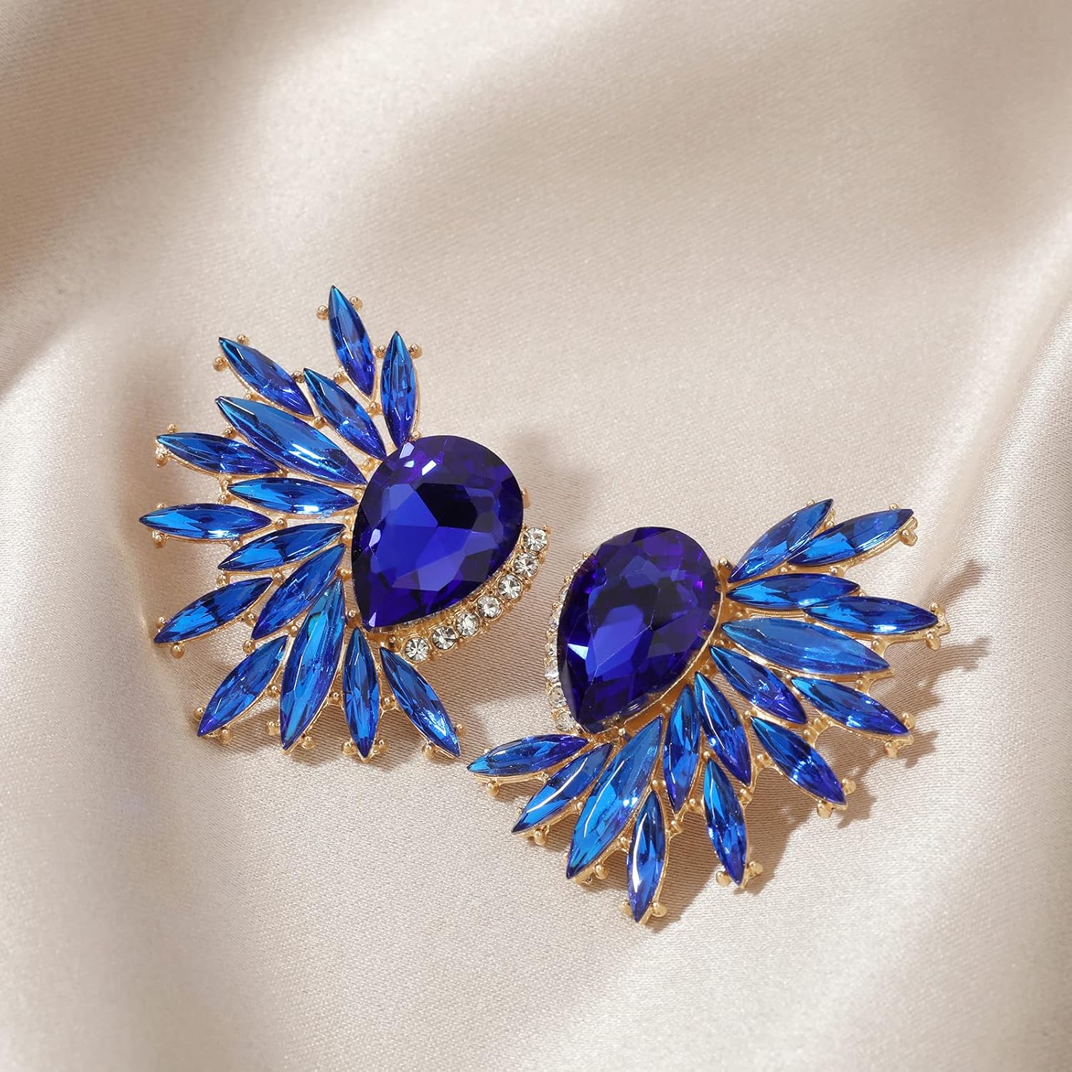 Vintage Rhinestone Statement Earrings Retro Fancy Big Crystal Cluster Drop Dangle Earrings for Women Prom - Image 6