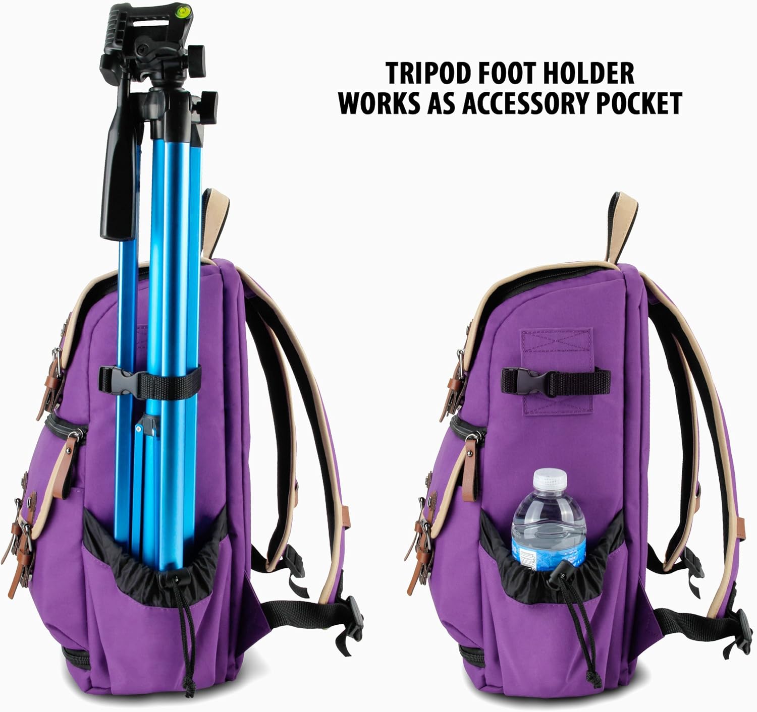 GOgroove Camera Backpack Bag Professional for DSLR/SLR/Mirrorless Photography Camera Case and with Tablet Compartment, Tripod Holder, and Waterproof Rain Cover (Purple) (Mid-Size)