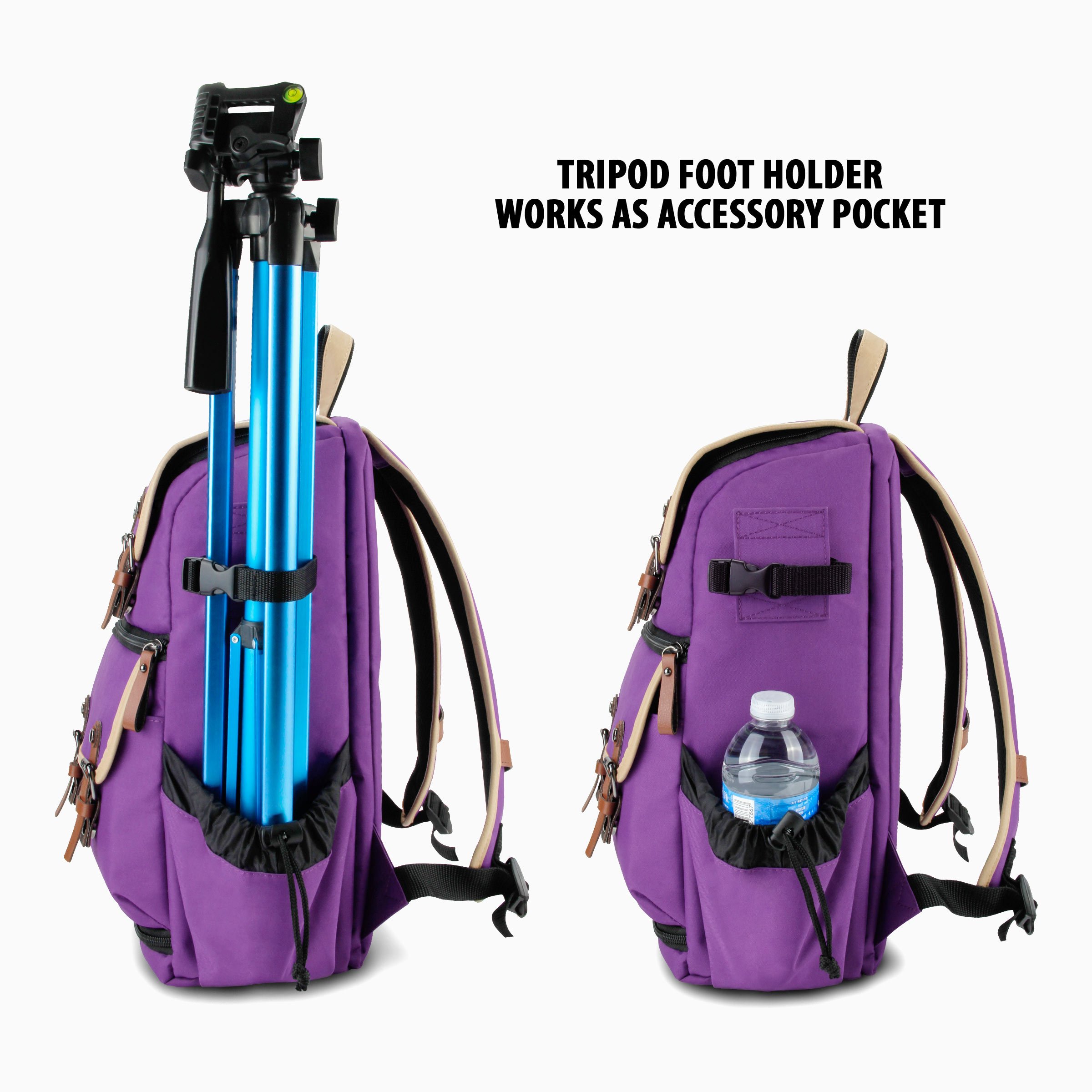 Sac à Dos pour Appareil Photo Reflex Numérique Avec Compartiment à Tablette, Séparateurs Modulables, Support Trépied & Housse Imperméable pour Canon, Nikon, Olympus et autres - Violet - par Gogroove