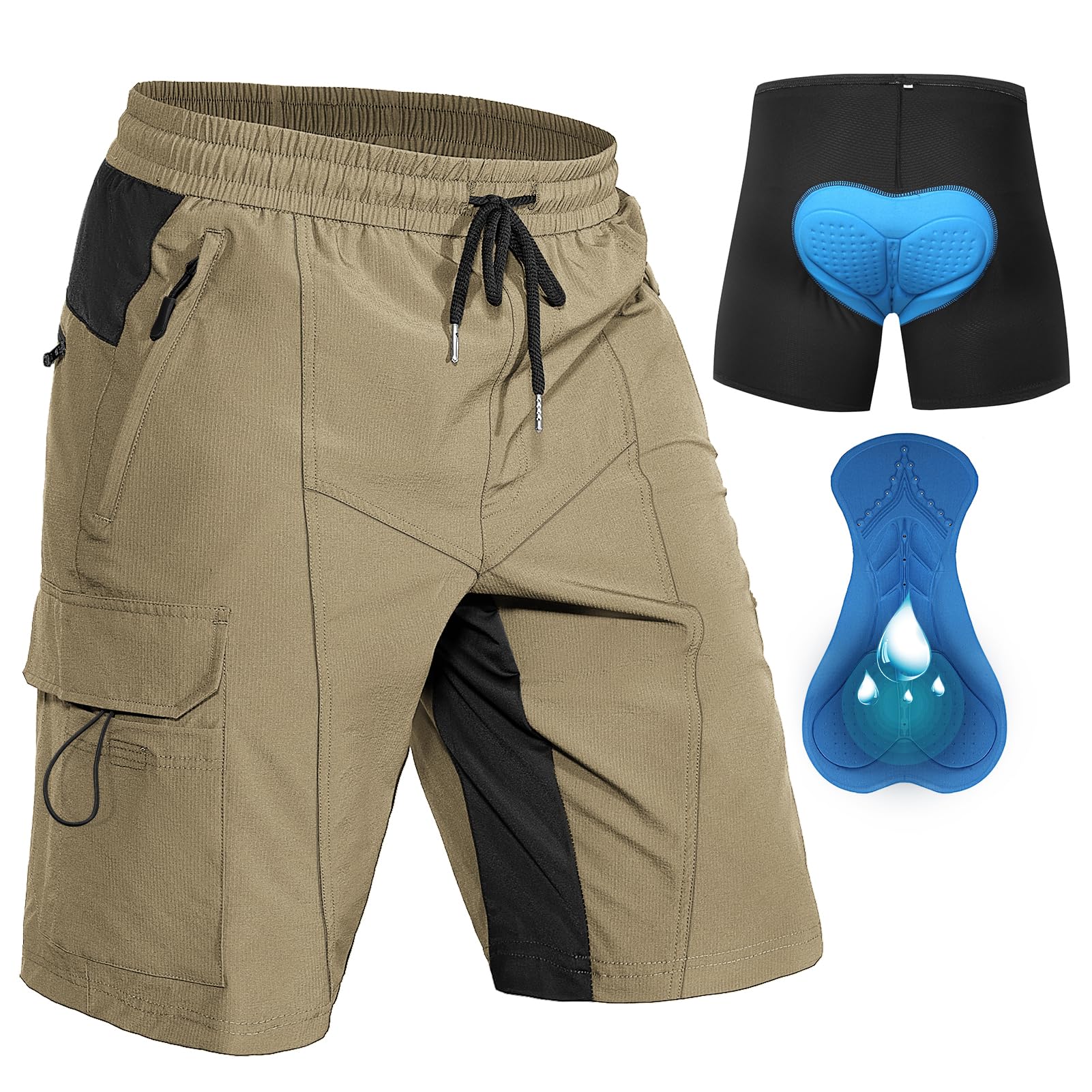 Hiauspor Pantaloncini Ciclismo Uomo Traspiranti ad Asciugatura Rapida Bici Uomo MTB Imbottiti in Gel 4D Pantaloni