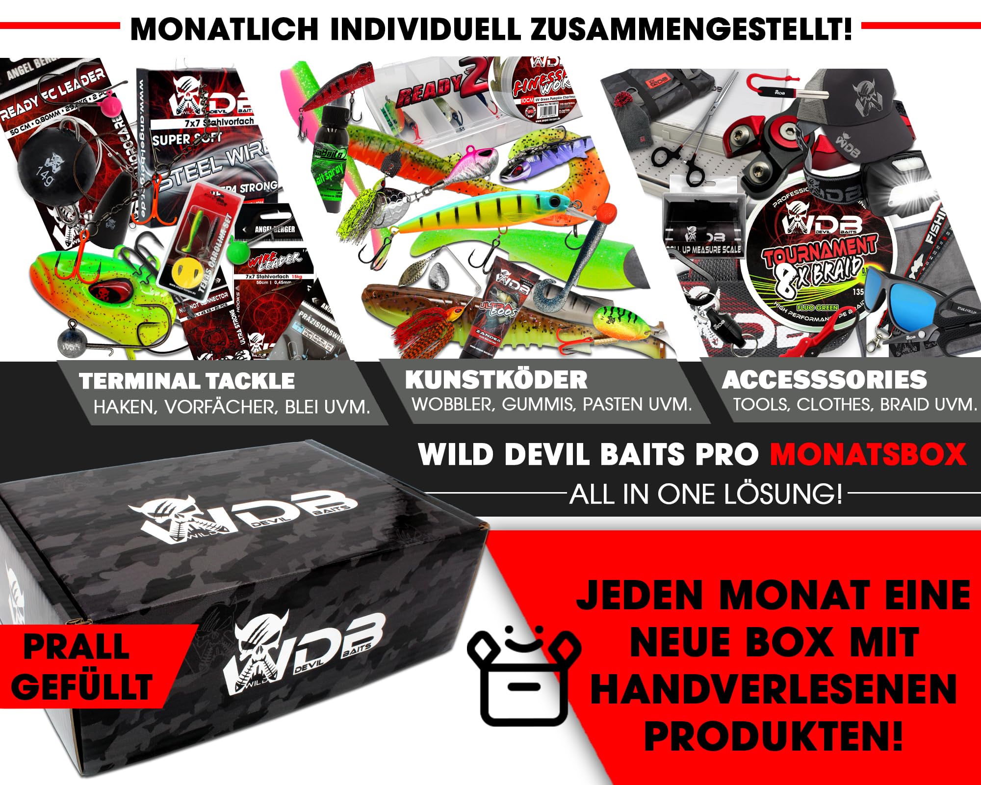 Wild Devil Baits Pro Petri Box Monatsbox Raubfischbox Angelbox Promo Box Geschenk Angelzubehör (Juni)