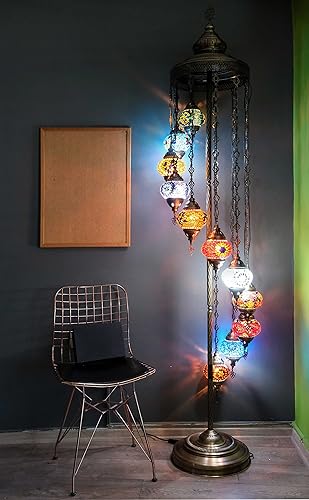 Miniatura 1 de Asylove Lámpara de pie de mosaico turco lámpara de pie marroquí de 11 globos decoración auténtica para el hogar iluminación de sala de estar lámpara