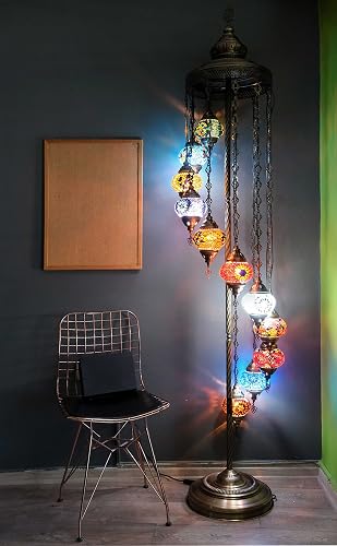 Asylove Turkish Mosaic Floor Lamp, 11 Globe Moroccan Standing Lamp,