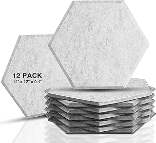 Sonic Acoustics 12 Pack Hexagon Acoustic Panels, 14" X 12" X 0.4" High Density Sound Absorbing Panels Sound proof Insulati...