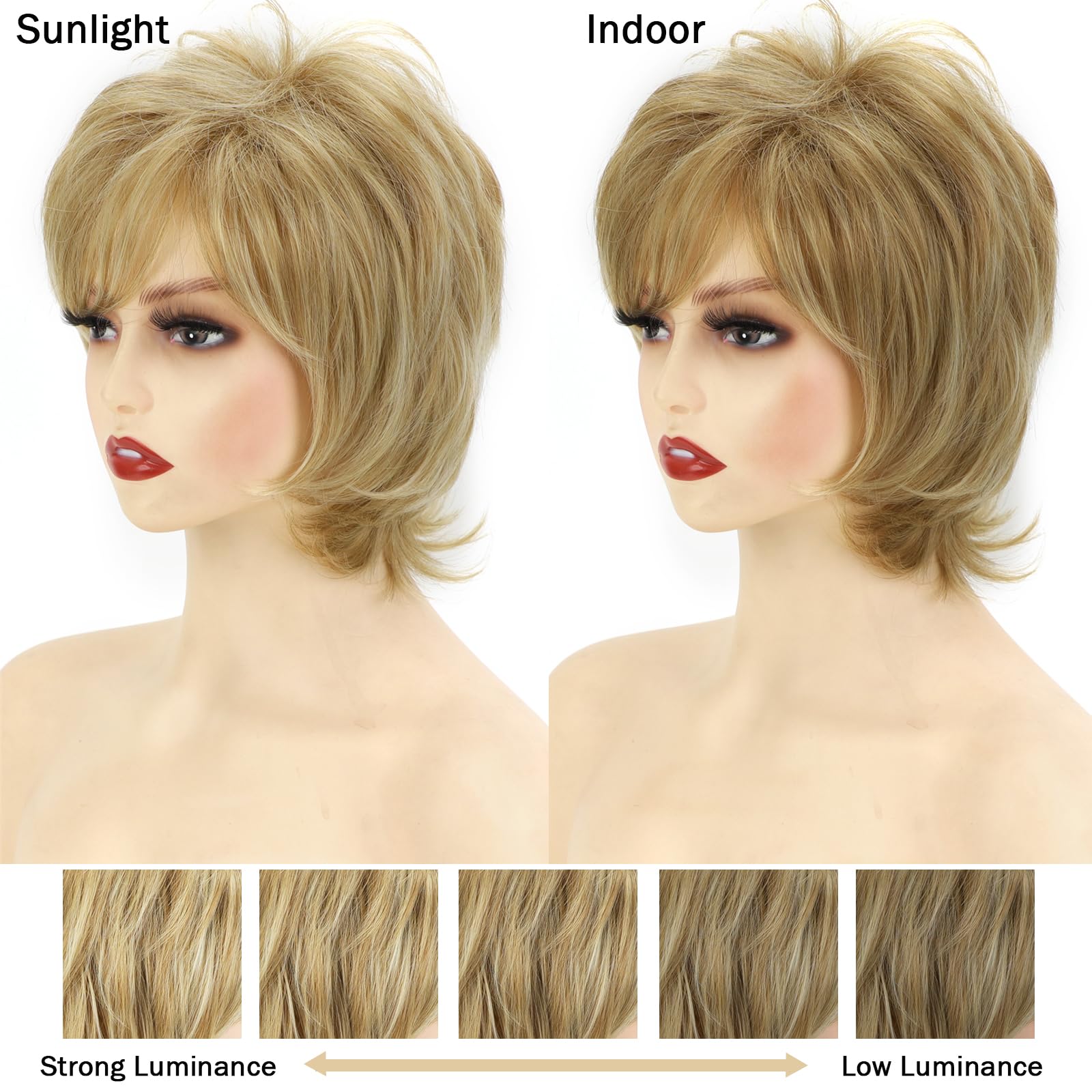 Short Mixed Blonde Wigs with Bangs for White Women Layered Pixie Cut Wig Short Blonde Pixie Cut Synthetic Wig for White Women  main image 2