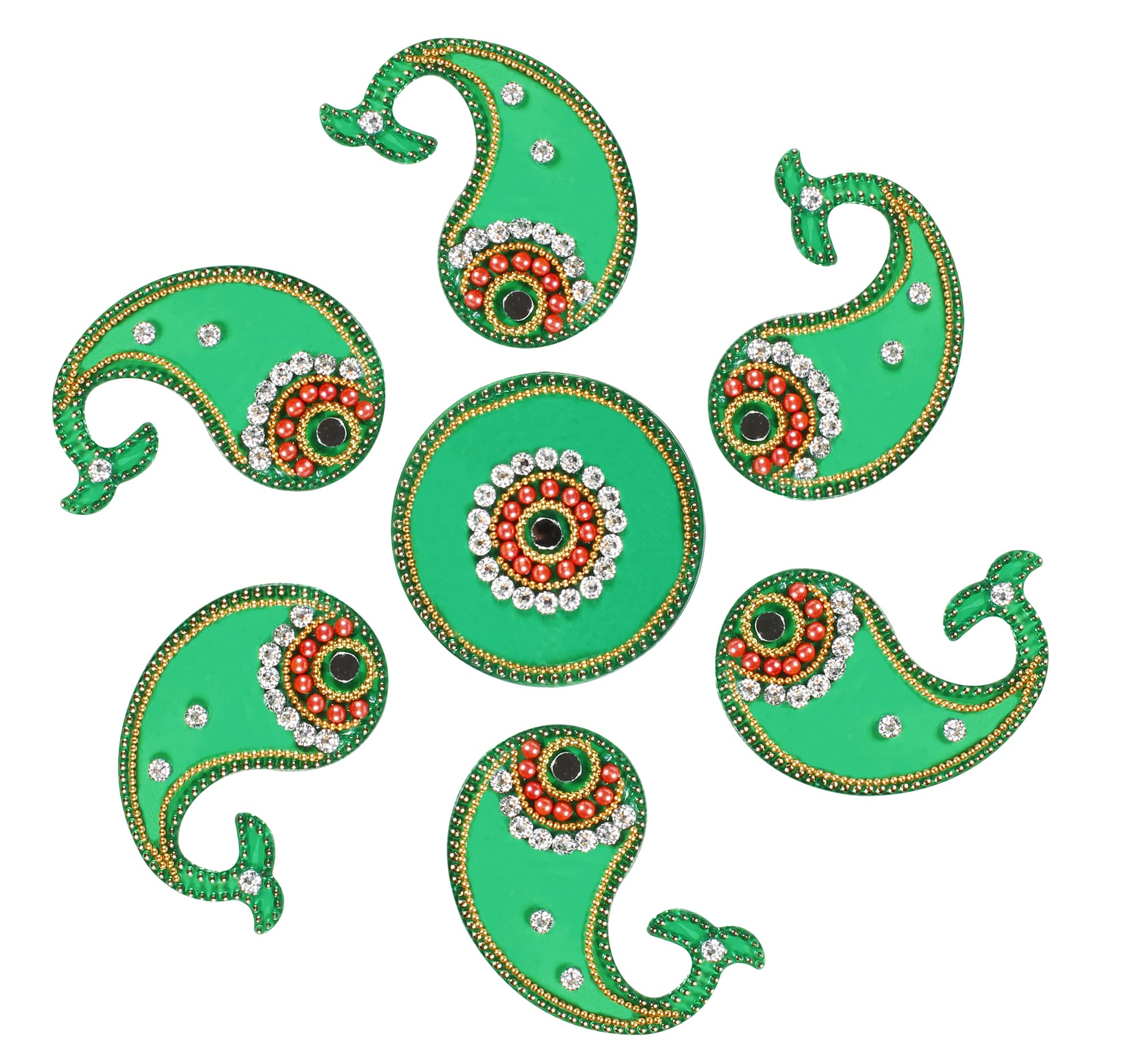 Purple & Green Acrylic Rangoli Floor Decorations Table Decoration Studded Stones Sequins Traditional Festive Home Door Decor | ARTS-31