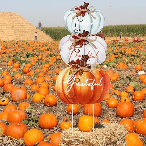 Miniatura 6 de Geetery 3 piezas de calabaza de Acción de Gracias al aire libre, estacas de patio de Acción de Gracias, 31 pulgadas, plástico, PP, apilable, Blessed