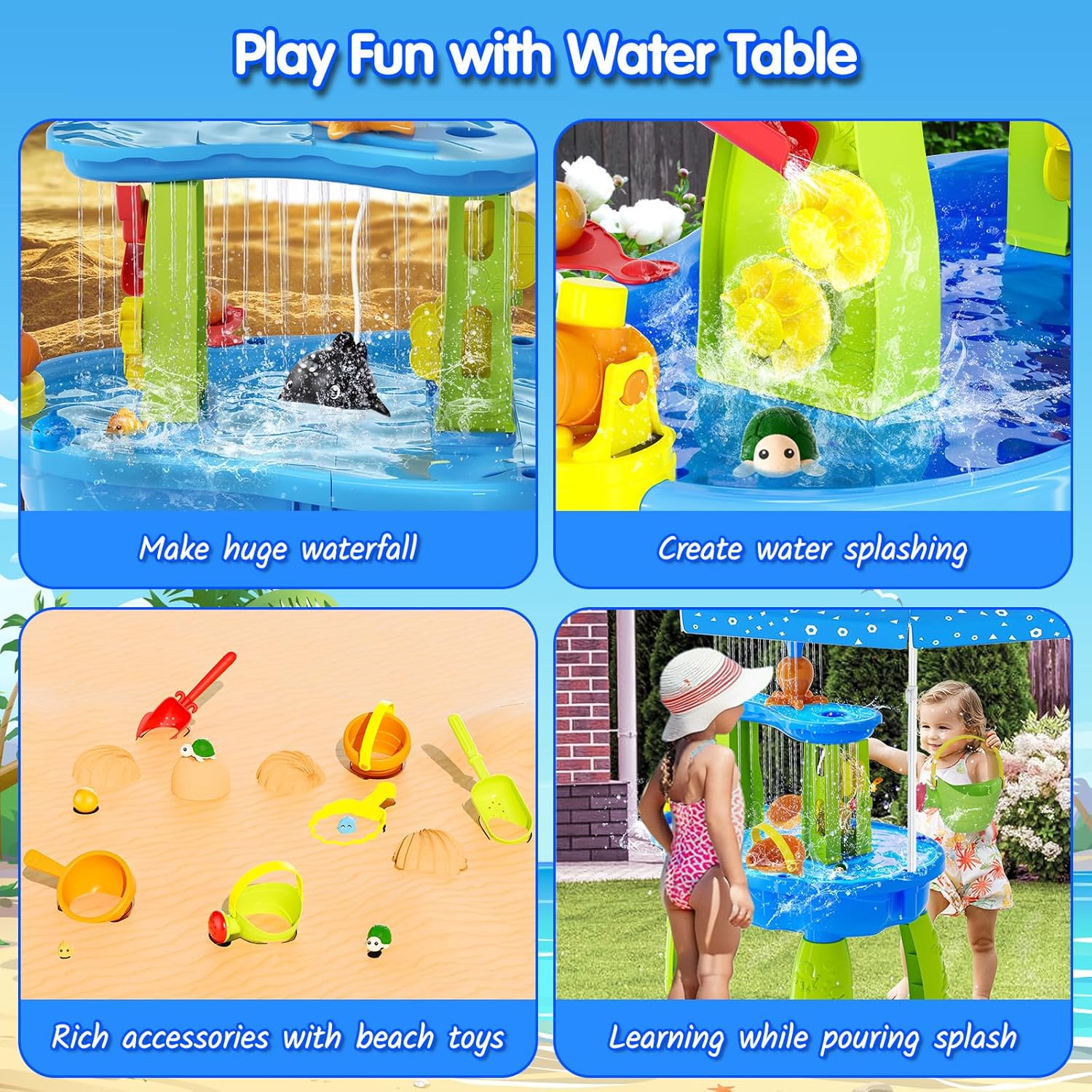 2026 Upgraded Water Table for Toddlers 3-5 4-8, 3-Tier Outdoor Water Tables with Umbrella, Kids Activity Play Table with Auto Electric Pump Summer Toys, Backyard Beach Water Toys for Boys Girls 3+
