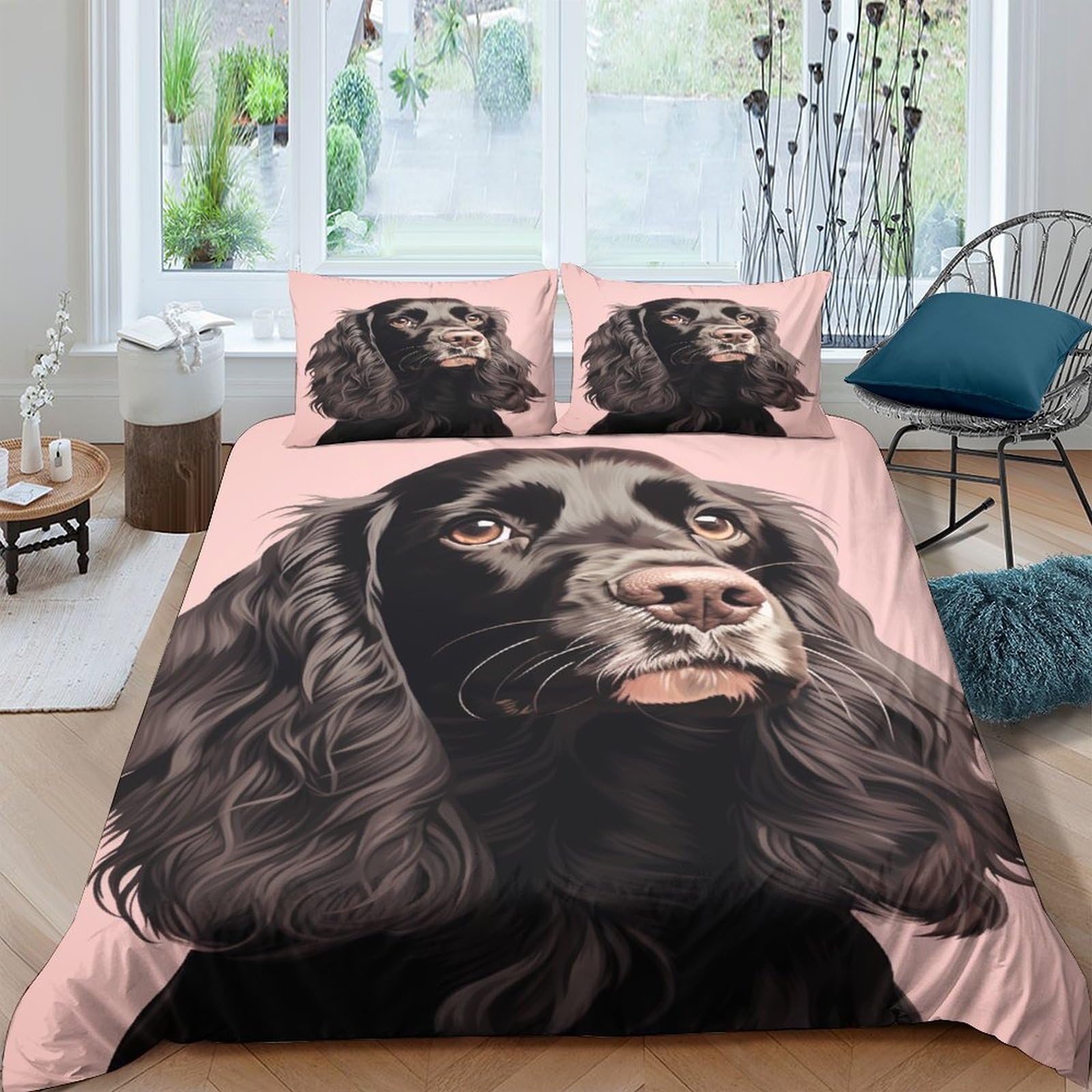 JALYKA English Cocker Spaniel 3D Printed Quilt Cover 3 Pieces Bedroom Bed Bedding Set Soft Easy Care with Zipper Closure，Pillowcases for Teens And Adults King（220x240cm）