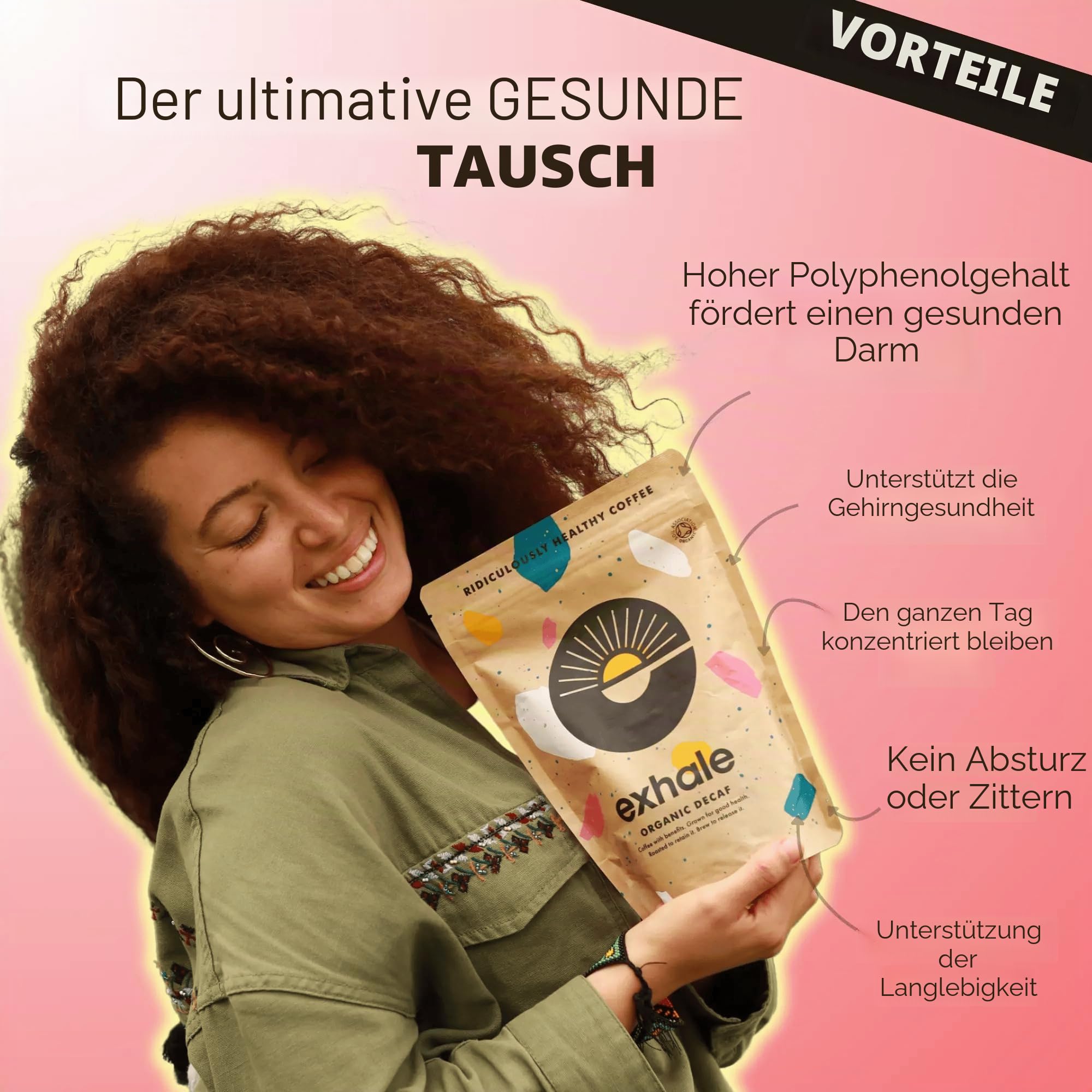 EXHALE Bio Kaffee Gemahlen (450g), 100% Arabica, Mykotoxinfrei & Polyphenolreich Für Mokka, Filterkaffee & AeroPress (Dunkle Röstung)