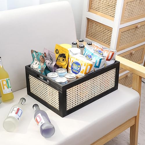 Miniatura 6 de Cesta de almacenamiento de escritorio, caja de almacenamiento para cajones de oficina, cesta de almacenamiento con marco de madera. (Negro-Grande)