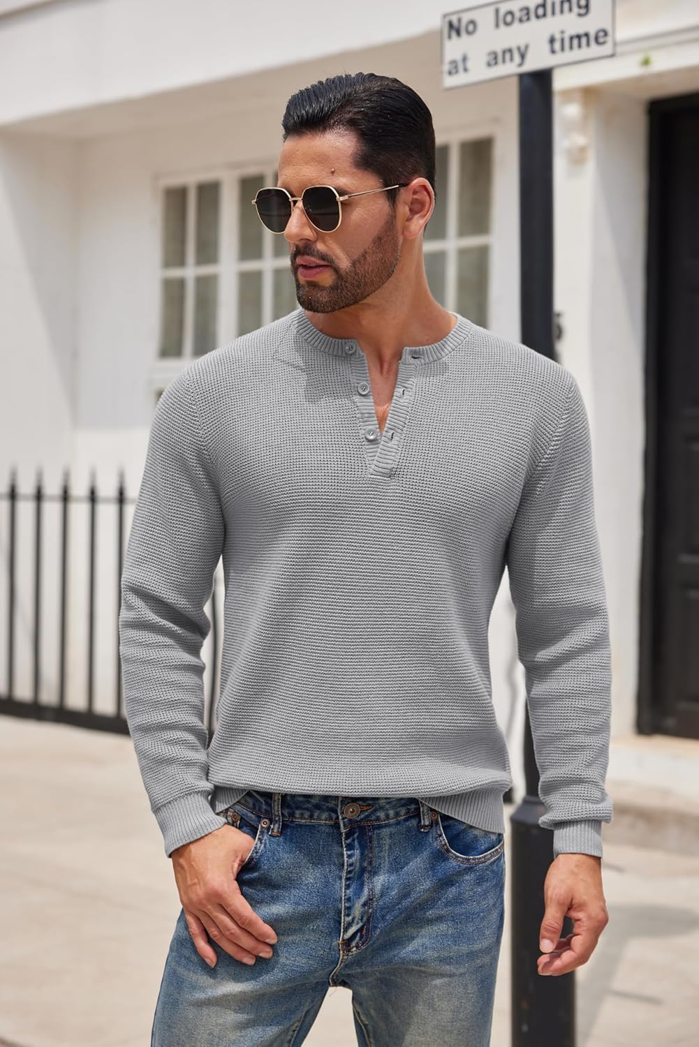 COOFANDY Men's Henley Knit Sweater Long Sleeve Button Pullover Sweater Casual Waffle Texture Fashion Henley Sweater - Image 4