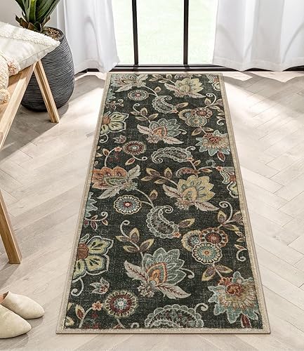 Alfombra de pasillo de baño floral de 24 x 60 pulgadas, antideslizante, lavable, alfombra de pasillo de cocina con estampado de cachemira