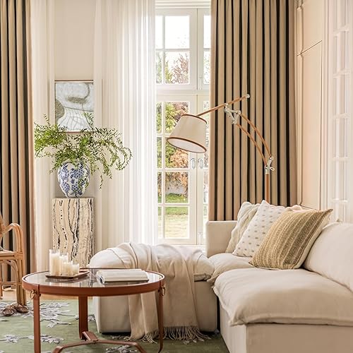 Miniatura 7 de UNISTAR Cortinas de lujo para sala de estar, lino sintético, opacas y reductoras de ruido, cortinas gruesas para ventana, textura de arco, cortinas