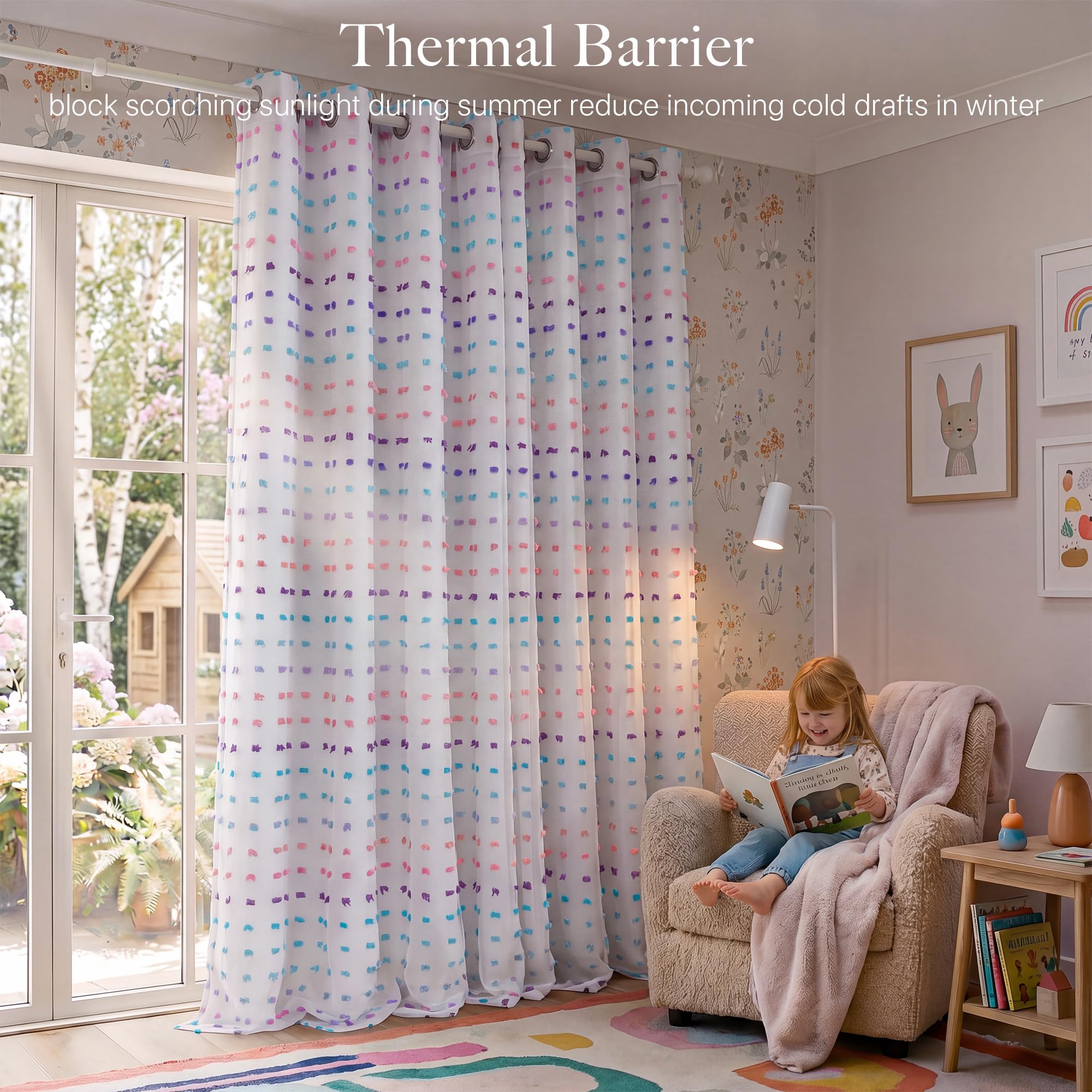 RYB HOME Pom Pom Blackout Curtains - Blue, Purple, Pink -5