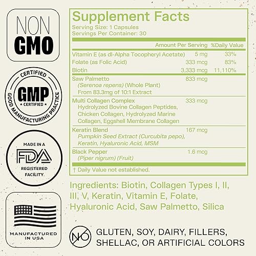 Miniatura 4 de Best Biotin  Colágeno  Queratina - Suplemento de colágeno múltiple clínicamente probado para el crecimiento del cabello, piel saludable y uñas