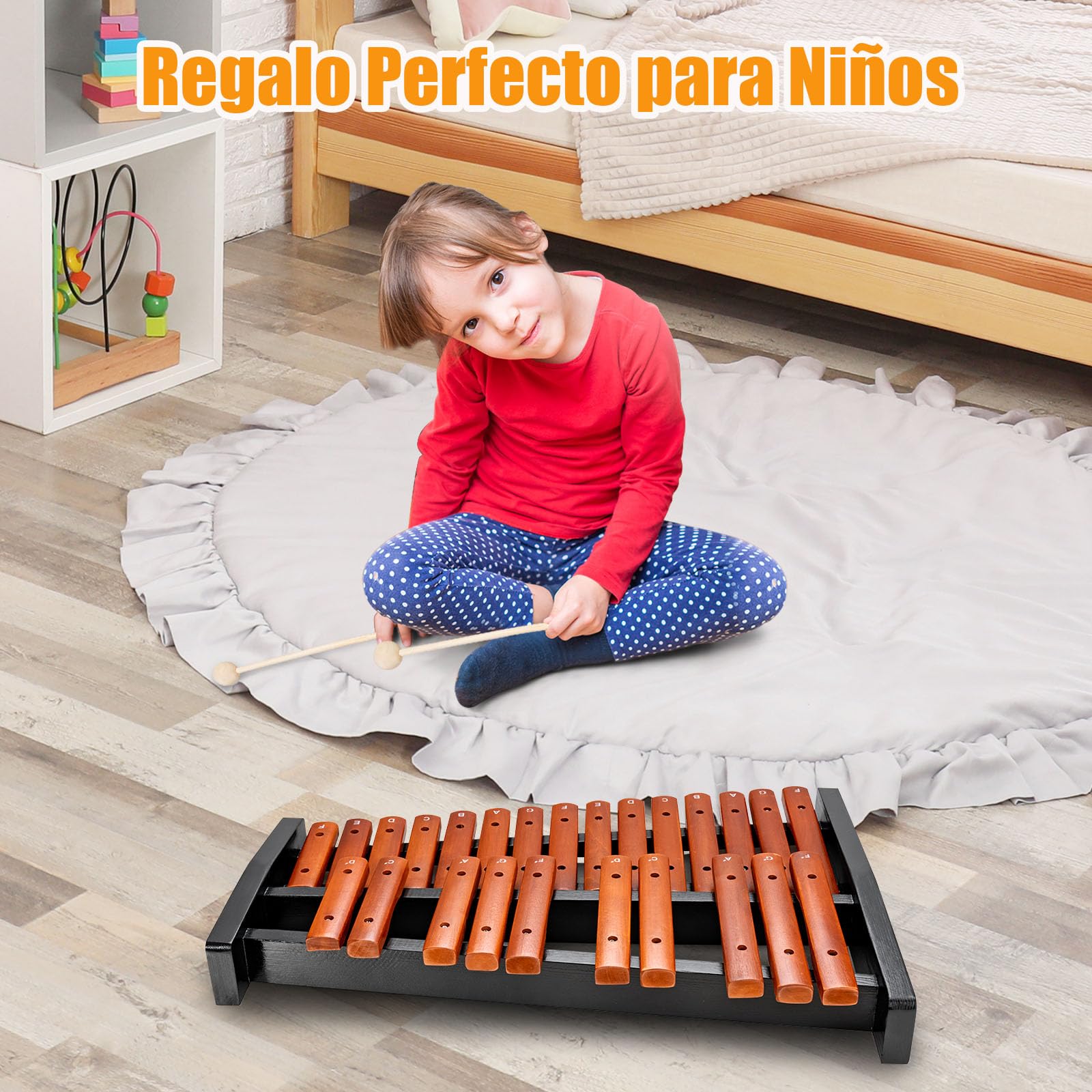 GOPLUS Xilófono de 25 Notas, Xilófono Madera con 2 Mazos y Bolsa de Transporte, Instrumento Musical Portátil con Bueno Sonido, Instrumento de Percusión de Madera, para Niños y Adultos