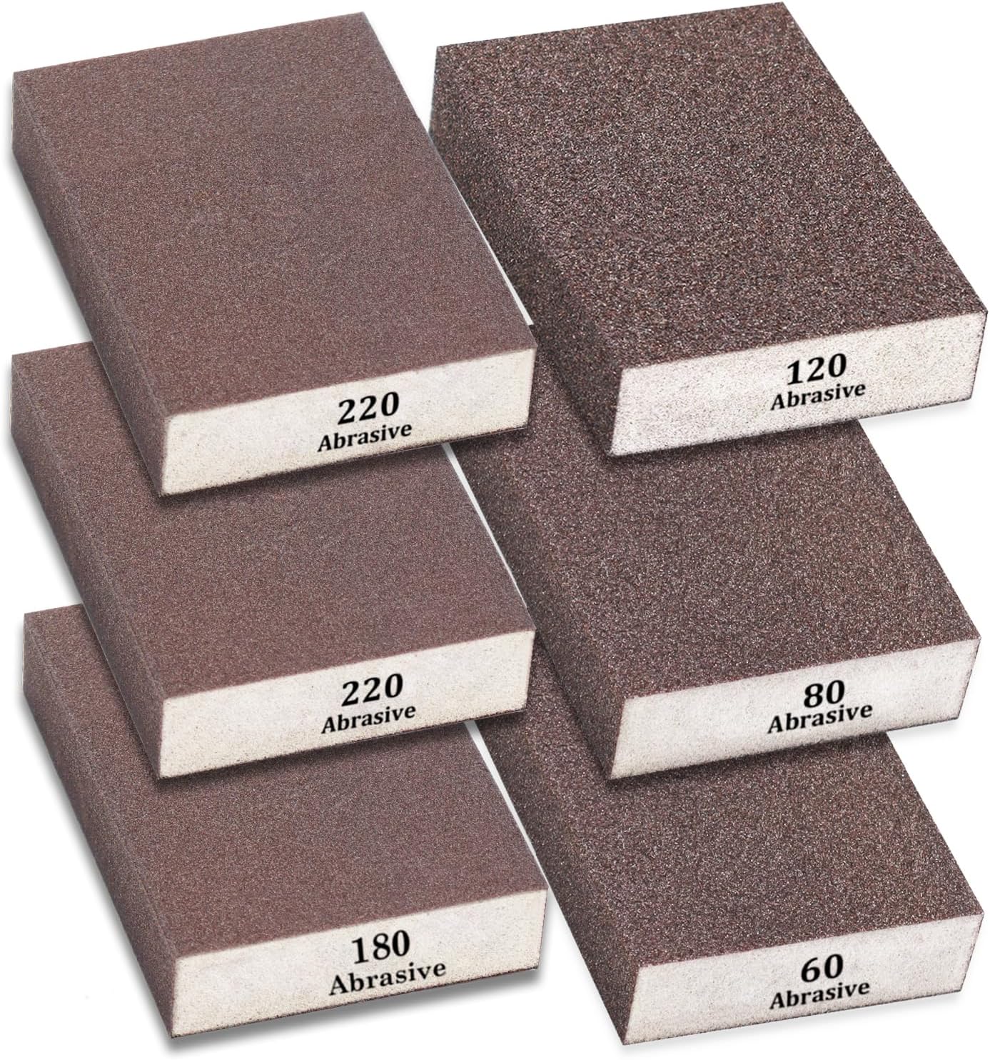 Tnisesm 6Pcs Sanding Blocks 60/80/120/180/220 Grits Sanding Sponge,for Drywall Wood Metal Washable & Reusable Sandpaper BlocksWashable and Reusable
