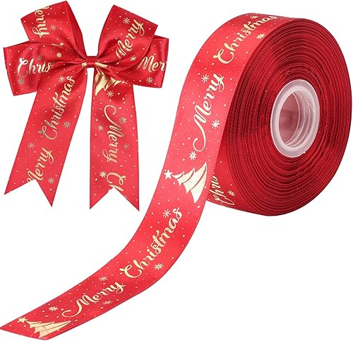 Cinta de Navidad de 50 yardas, de 1.5 pulgadas, con alambre, cinta de satén de grogrén rojo con purpurina ancha para fiestas de Navidad, envoltura